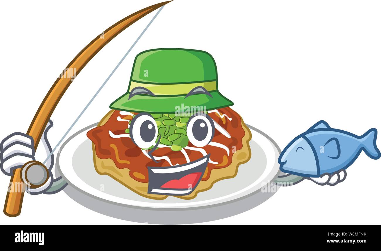 La pesca okonomiyaki isolato con il personaggio Illustrazione Vettoriale