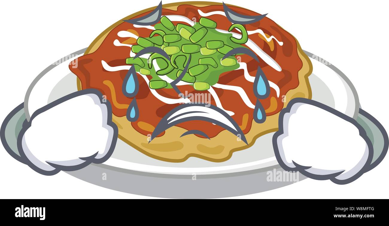 Il pianto okonomiyaki isolato con il personaggio Illustrazione Vettoriale