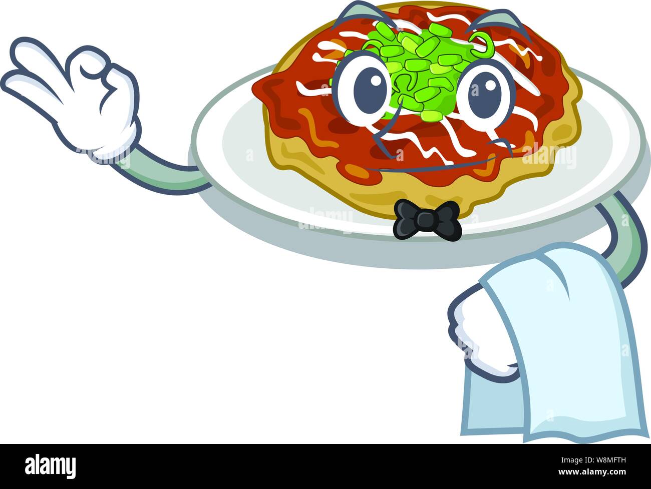 Cameriere okonomiyaki isolato con il personaggio Illustrazione Vettoriale