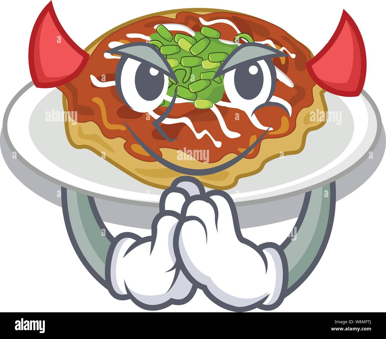 Diavolo okonomiyaki isolato con il personaggio Illustrazione Vettoriale