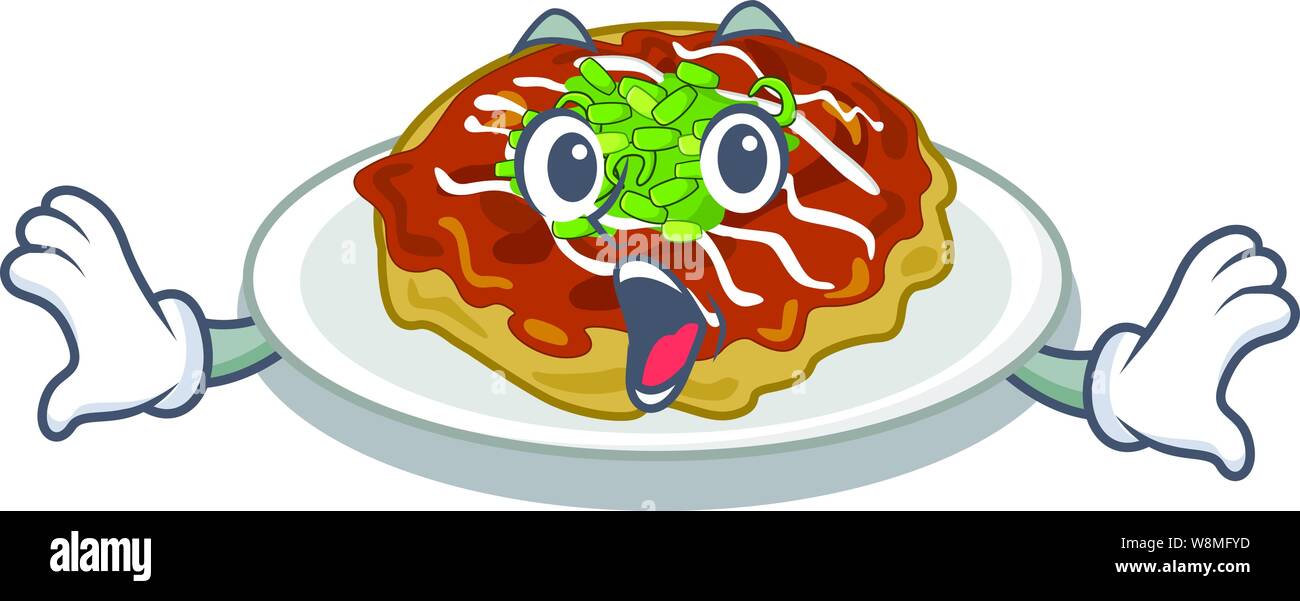 Sorpreso okonomiyaki isolato con il personaggio Illustrazione Vettoriale