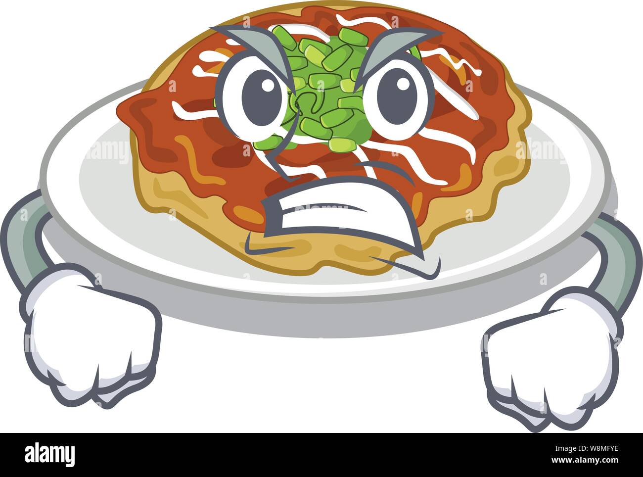 Arrabbiato okonomiyaki isolato con il personaggio Illustrazione Vettoriale