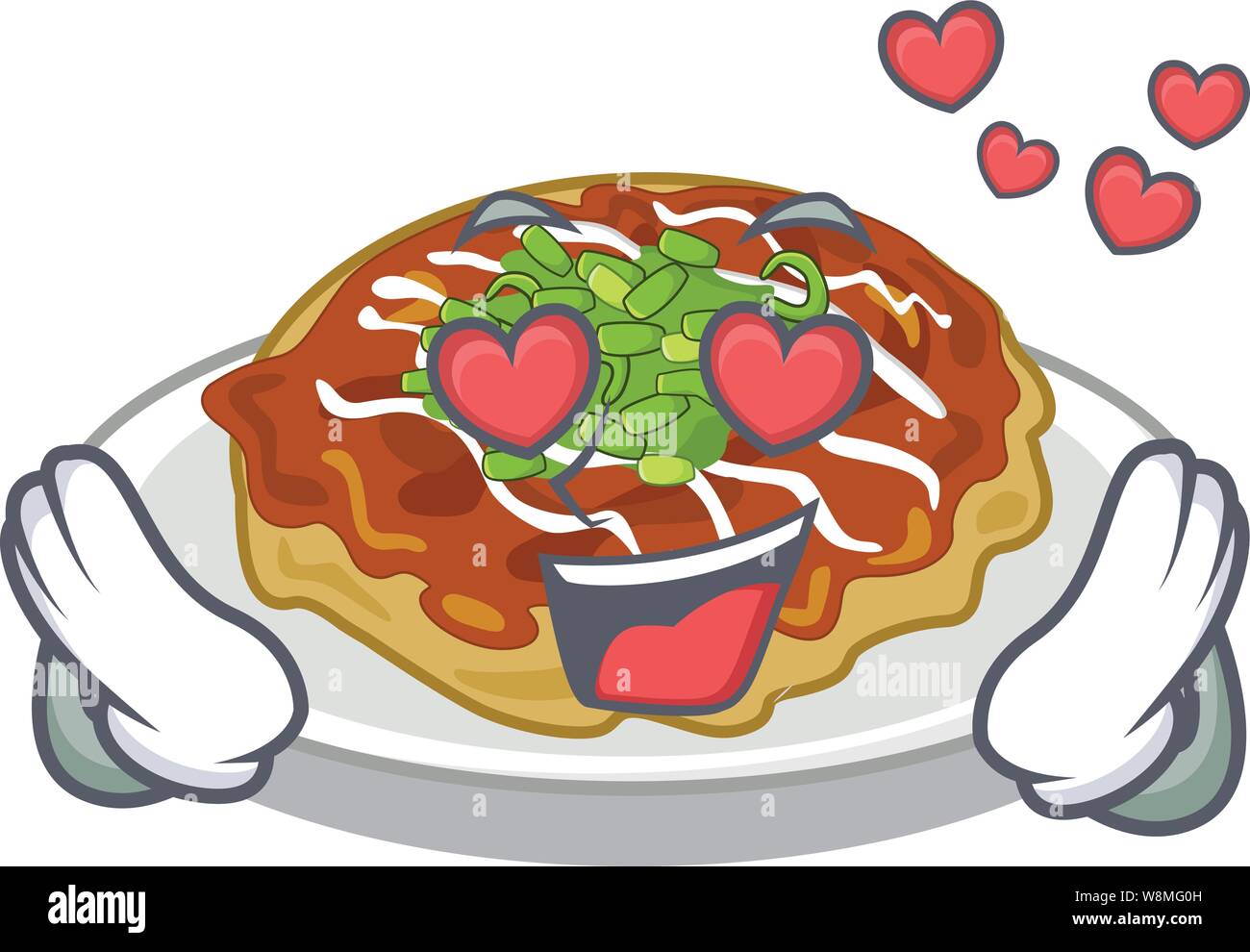 In amore okonomiyaki isolato con il personaggio Illustrazione Vettoriale