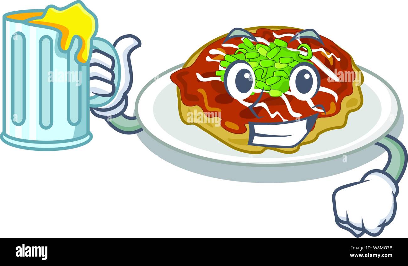 Con succo okonomiyaki isolato con il personaggio Illustrazione Vettoriale