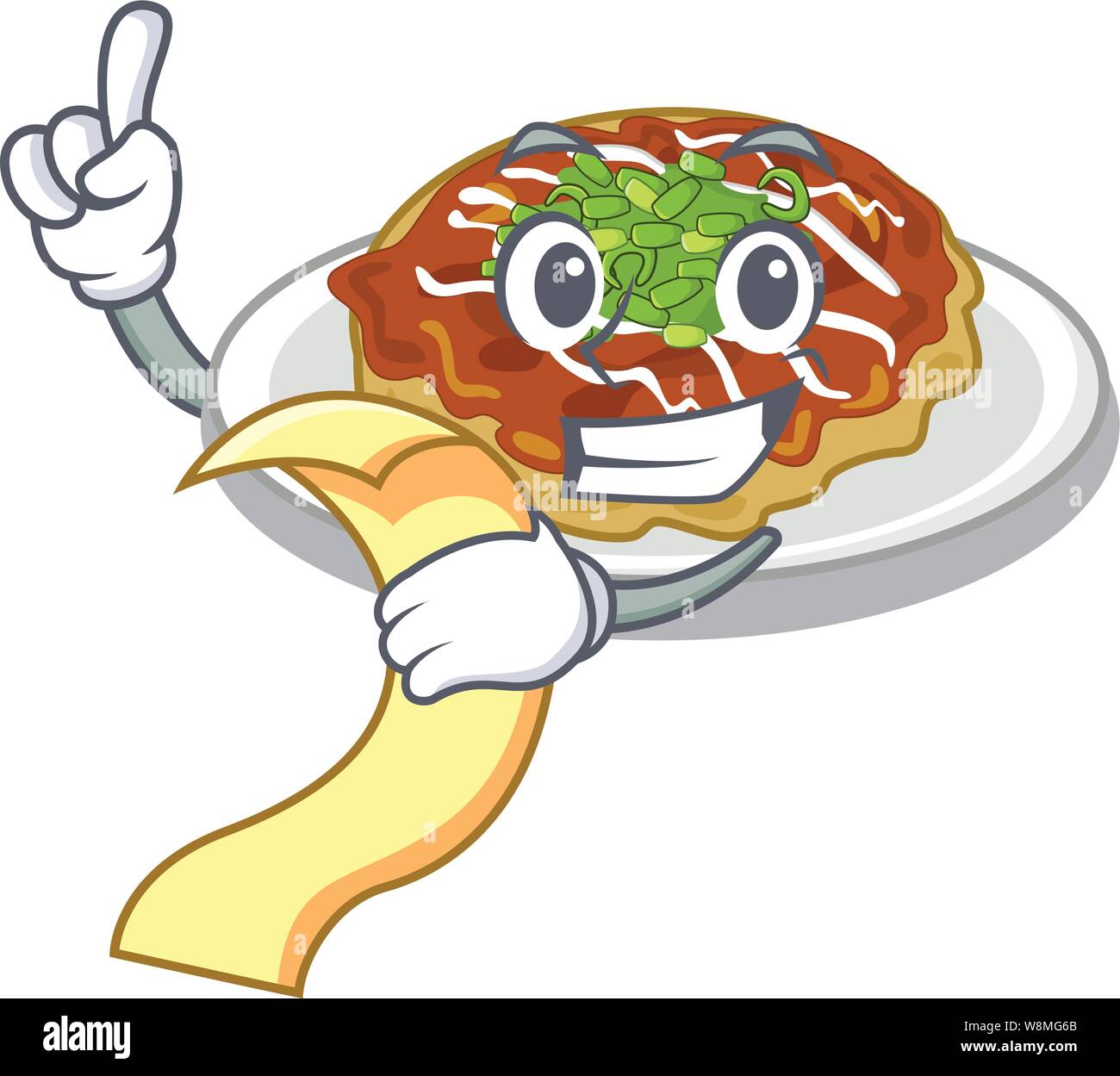 Con menu okonomiyaki isolato con il personaggio Illustrazione Vettoriale