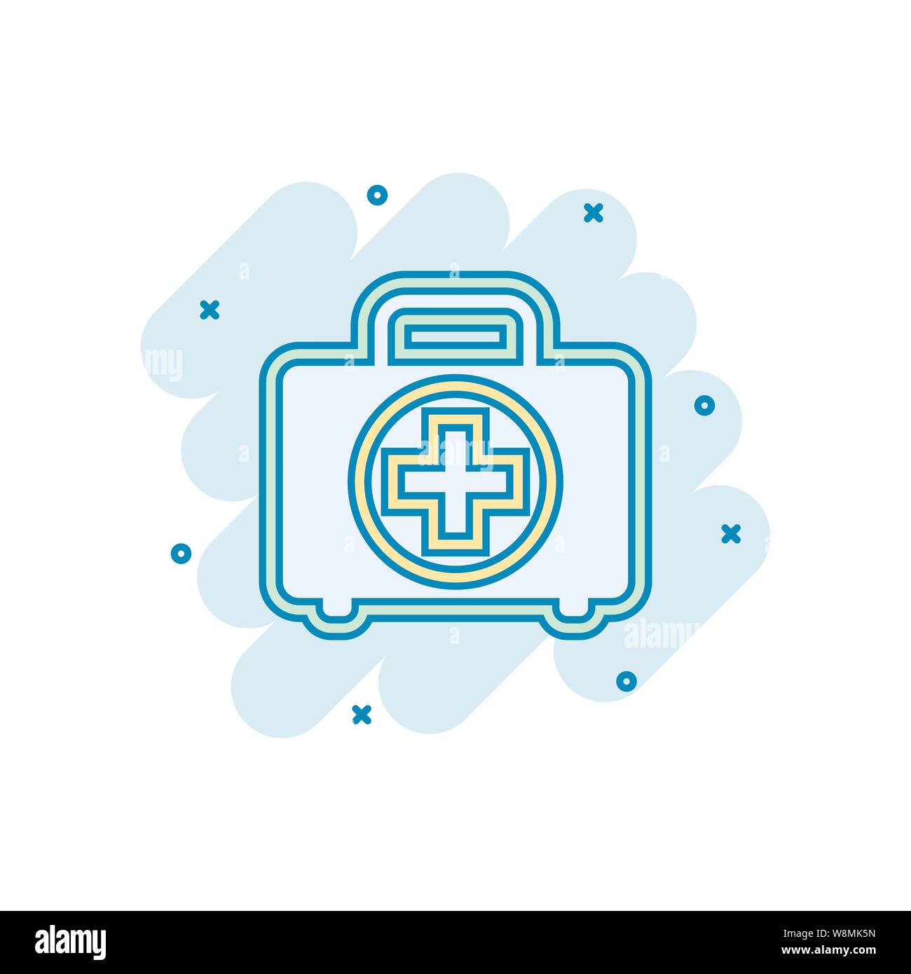 Kit di primo soccorso icona in stile fumetto. Salute, aiuto e la diagnostica medica vettore illustrazione cartoon bianco su sfondo isolato. Medico borsa business Illustrazione Vettoriale