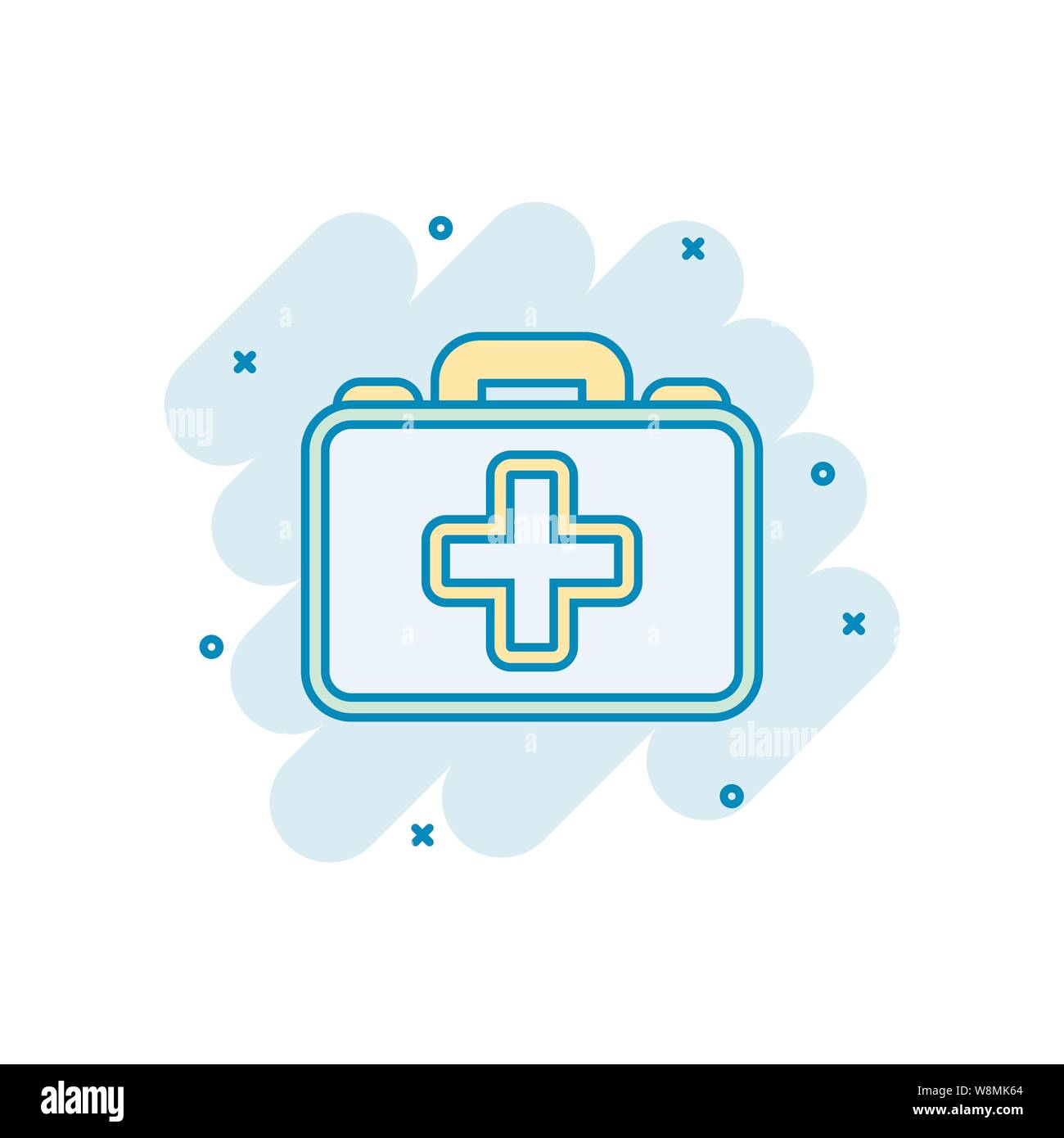 Kit di primo soccorso icona in stile fumetto. Salute, aiuto e la diagnostica medica vettore illustrazione cartoon bianco su sfondo isolato. Medico borsa business Illustrazione Vettoriale