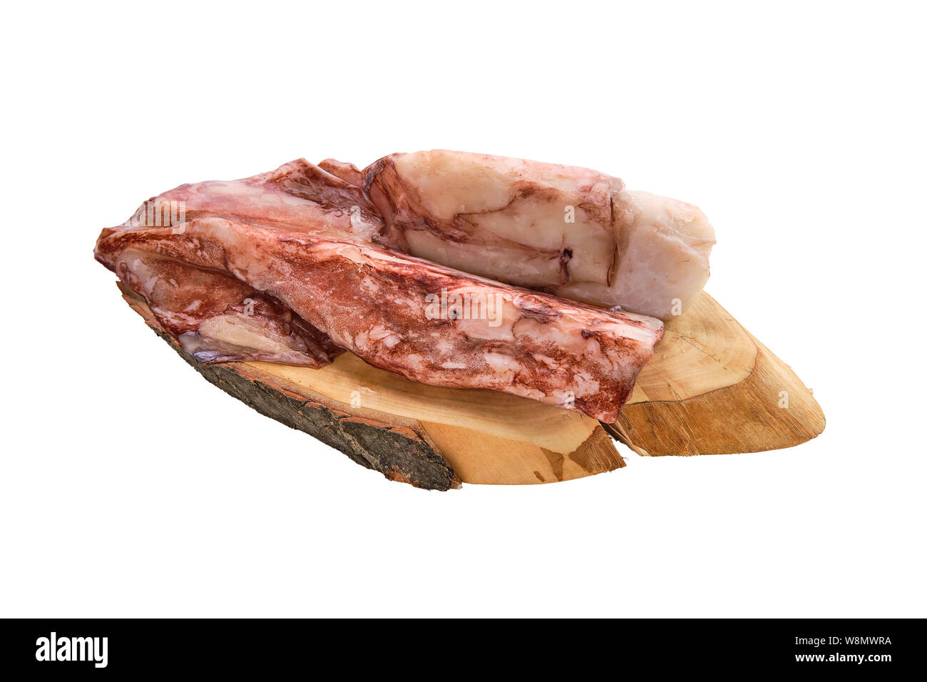 Congelati polpo fresco o calamari materie isolato su bianco Foto Stock