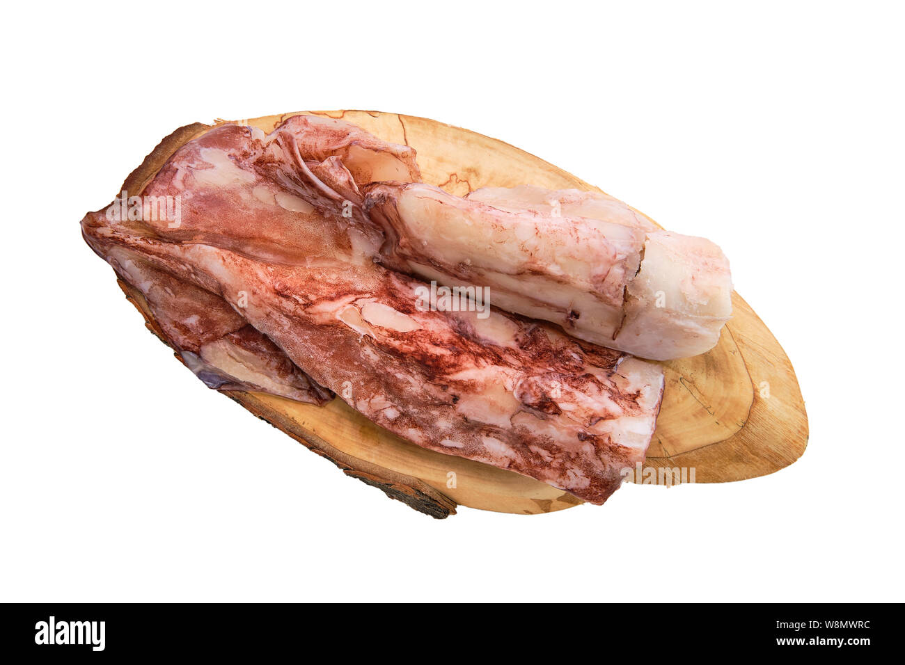 Congelati polpo fresco o calamari materie isolato su bianco Foto Stock