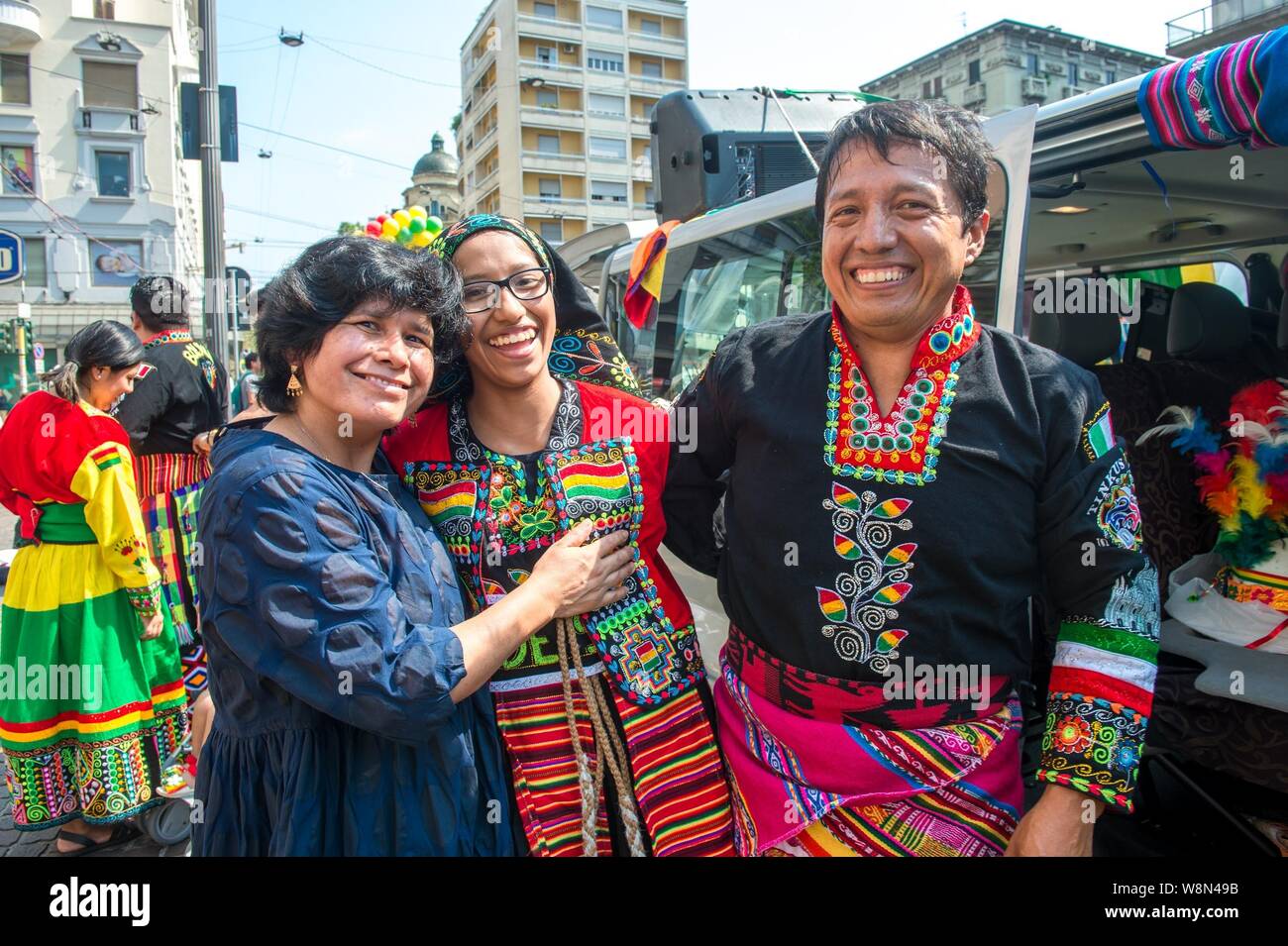 Milano, Italia. 10 Ago, 2019. Boliviano della festa di Nostra Signora di Urkupina (Carlo Cozzoli/fotogramma, Milano - 2019-08-10) p.s. la foto e' utilizzabile nel rispetto del contesto in cui e' stata scattata, e senza intento diffamatorio del decoro delle persone rappresentate Credit: Indipendente Photo Agency Srl/Alamy Live News Foto Stock