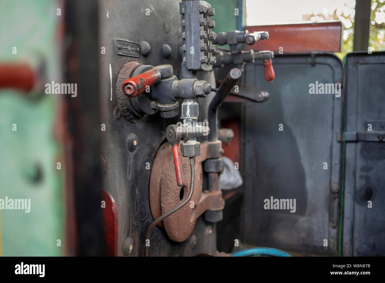 Pannello di controllo del calibro di stretta locomotiva a vapore Foto Stock