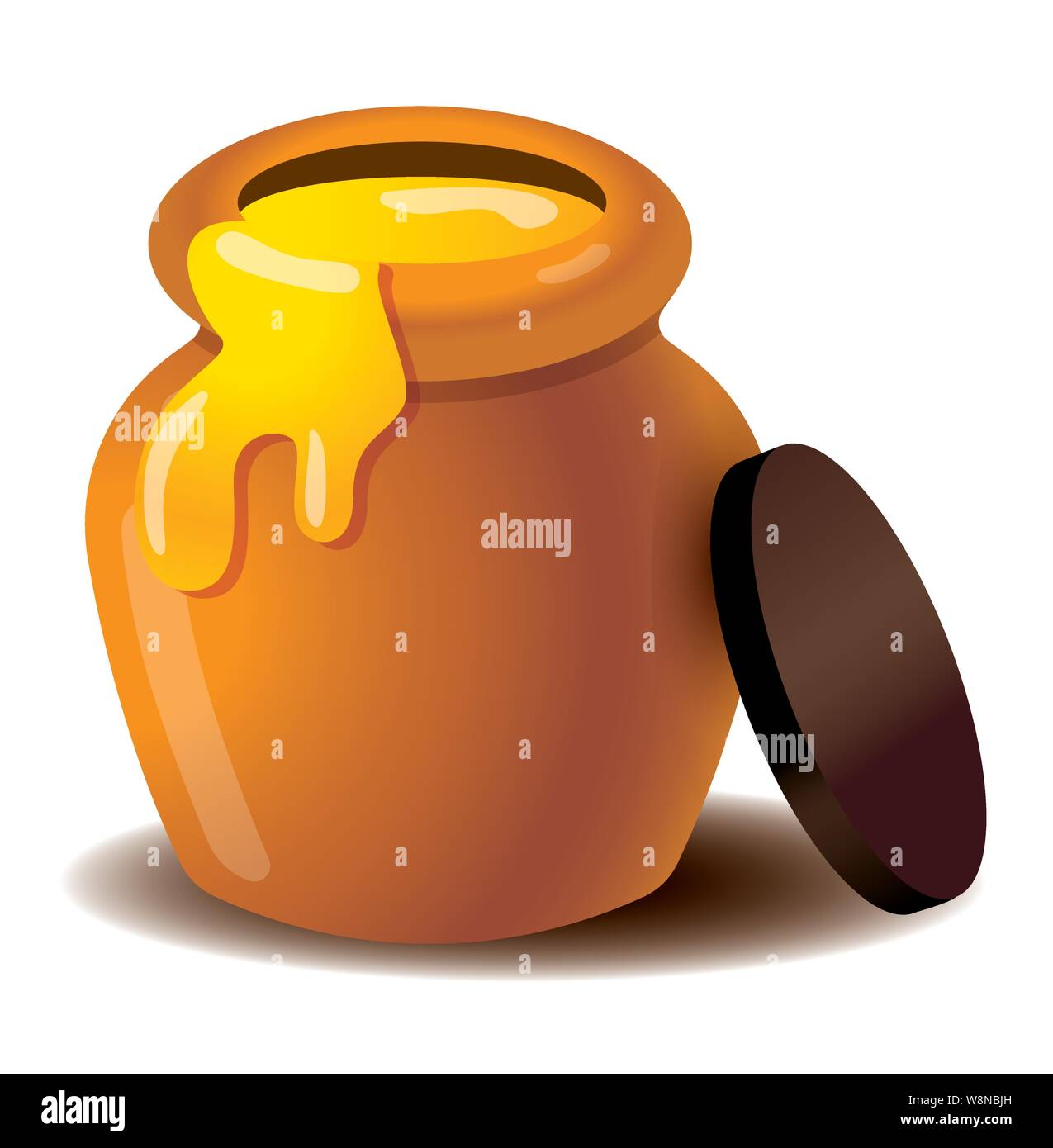 Organic honey pot emoji e icona. Il miele fuoriesce da jar - vettore isolato Illustrazione Vettoriale