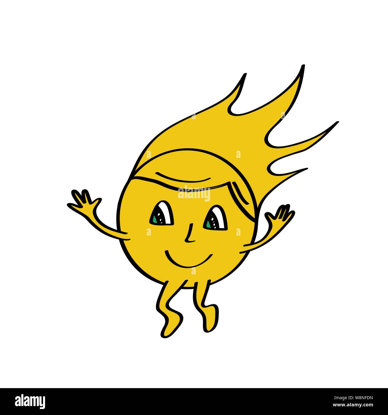 Divertente icona sun illustrazione isolati su sfondo bianco. In stile appartamento. Template vettoriale Illustrazione Vettoriale