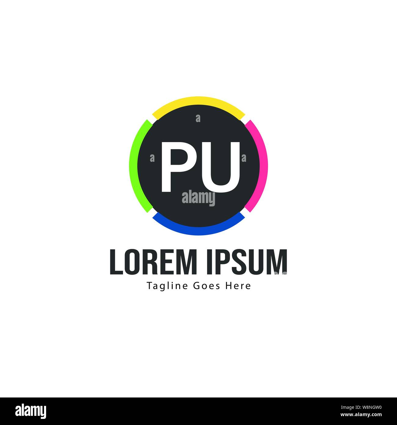 Iniziale logo PU Modello con telaio moderno. Minimalista lettera PU logo illustrazione vettoriale design Illustrazione Vettoriale