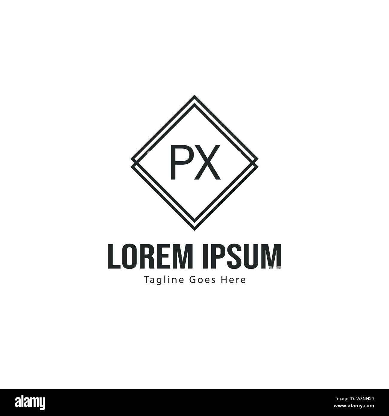 Iniziale logo PX modello con telaio moderno. PX minimalista lettera logo illustrazione vettoriale design Illustrazione Vettoriale