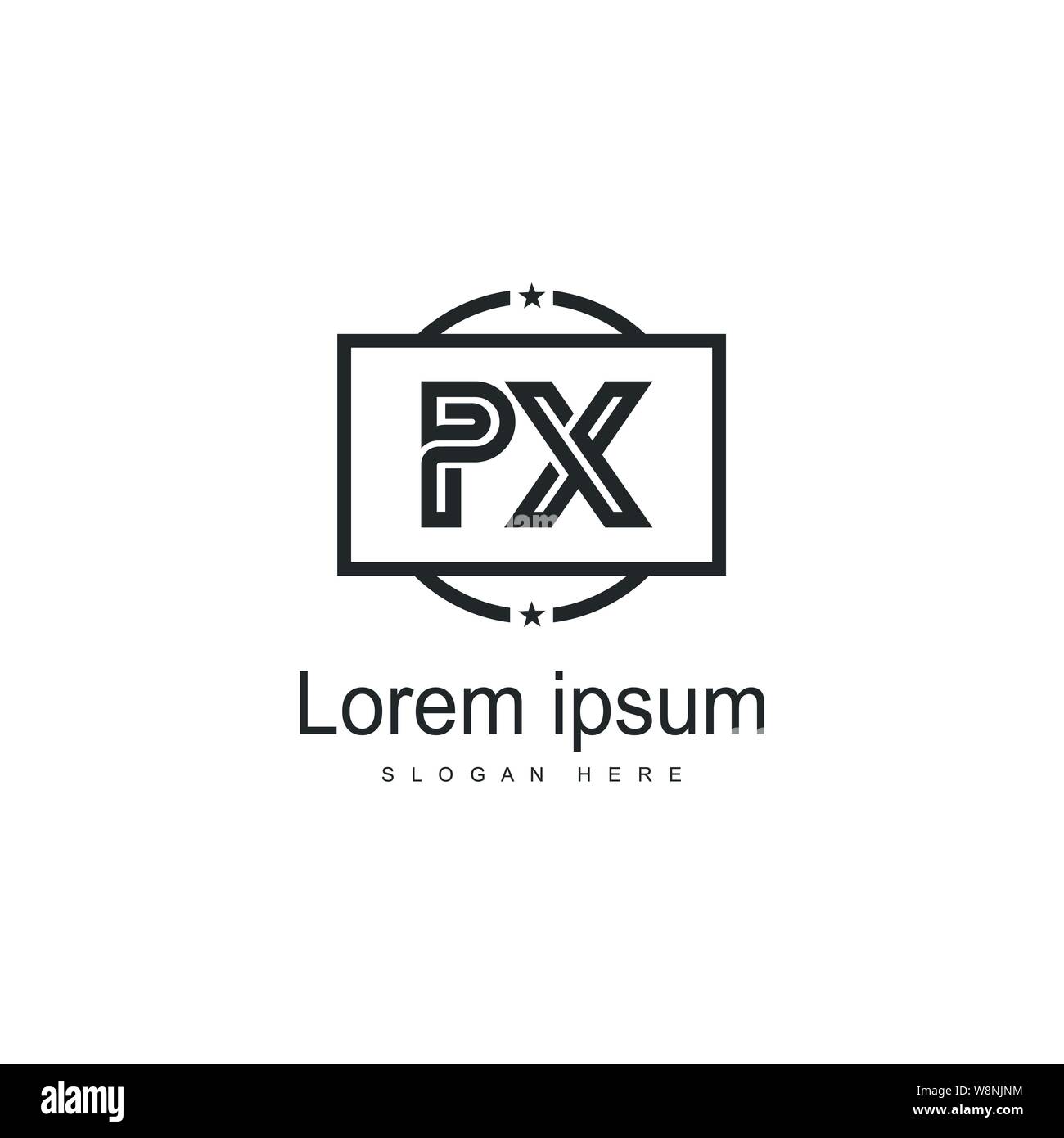 Iniziale logo PX modello con telaio moderno. PX minimalista lettera logo illustrazione vettoriale design Illustrazione Vettoriale