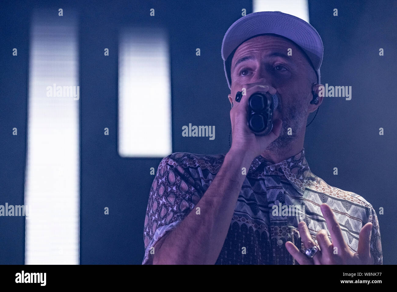 San Benedetto del Tronto, Italia. 09Aug, 2019. Samuel Romano e Subsonica suona dal vivo sul palco i Subsonica 8 Tour estate 2019. (Foto di Andrea Vagnoni/Pacific Stampa) Credito: Pacific Press Agency/Alamy Live News Foto Stock