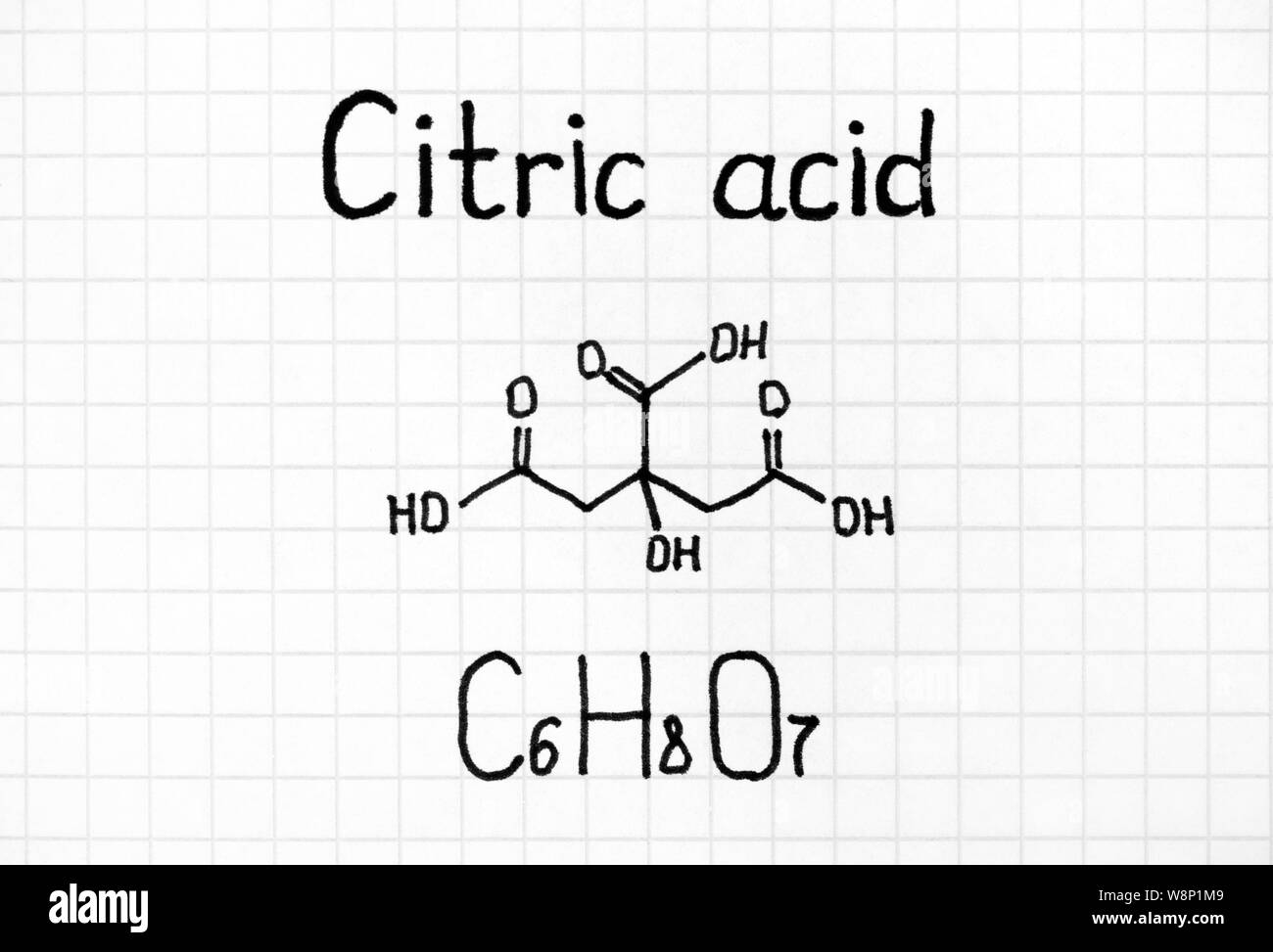 La grafia formula chimica di acido citrico. Close-up Foto stock