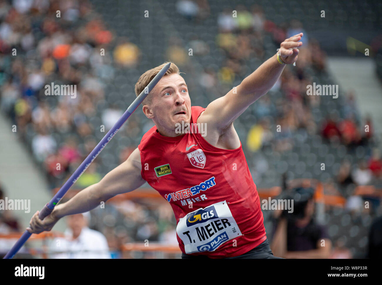 Tom MEIER (LC Jena) l'azione. Final giavellotto degli uomini, su 04.08.2019 German Athletics Championships 2019, dal 03.08. - 04.08.2019 a Berlino / Germania. | Utilizzo di tutto il mondo Foto Stock