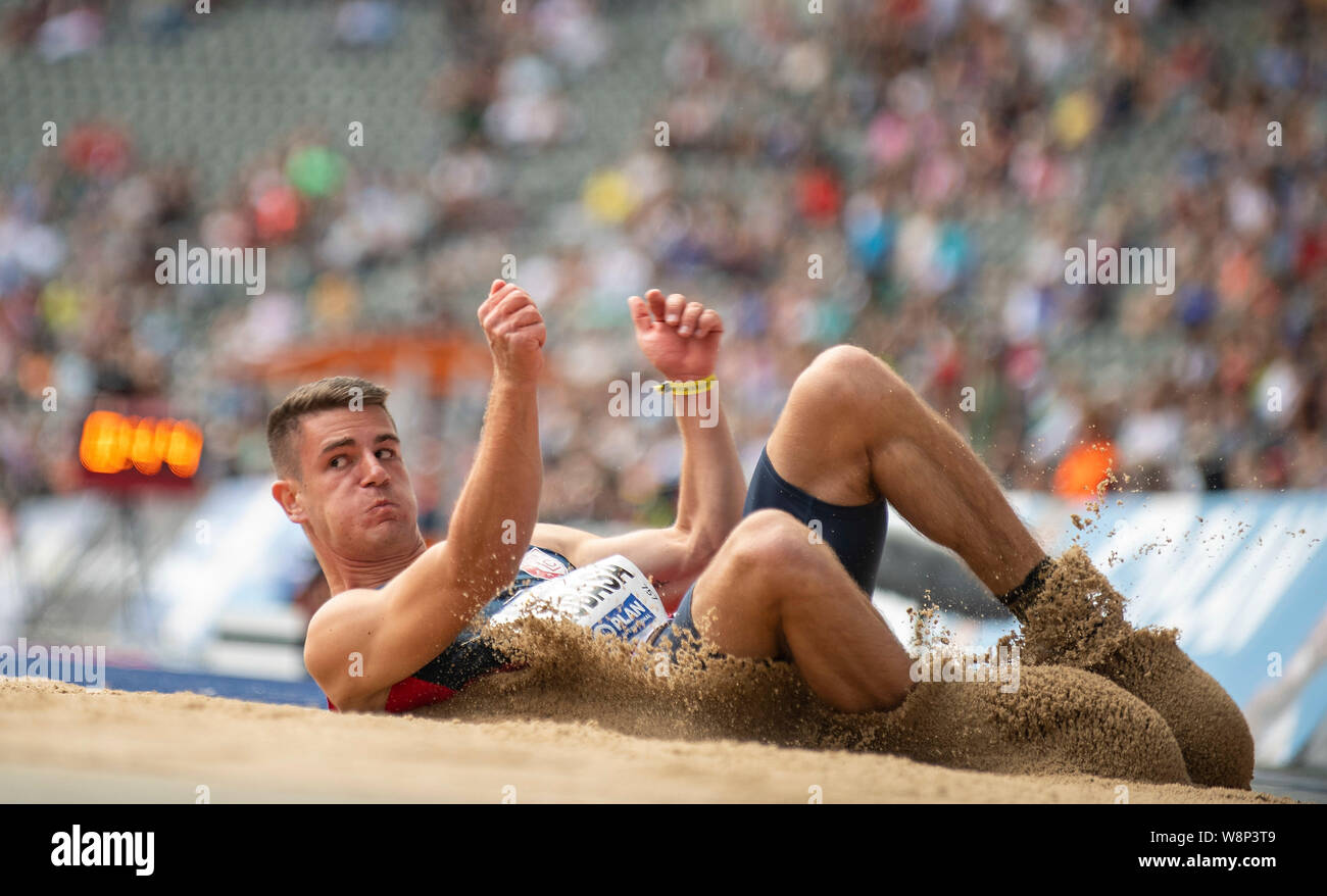 Max-Ole il klobasa (LC) Jena, azione. Finale di salto triplo uomini su 04.08.2019 German Athletics Championships 2019, dal 03.08. - 04.08.2019 a Berlino / Germania. | Utilizzo di tutto il mondo Foto Stock