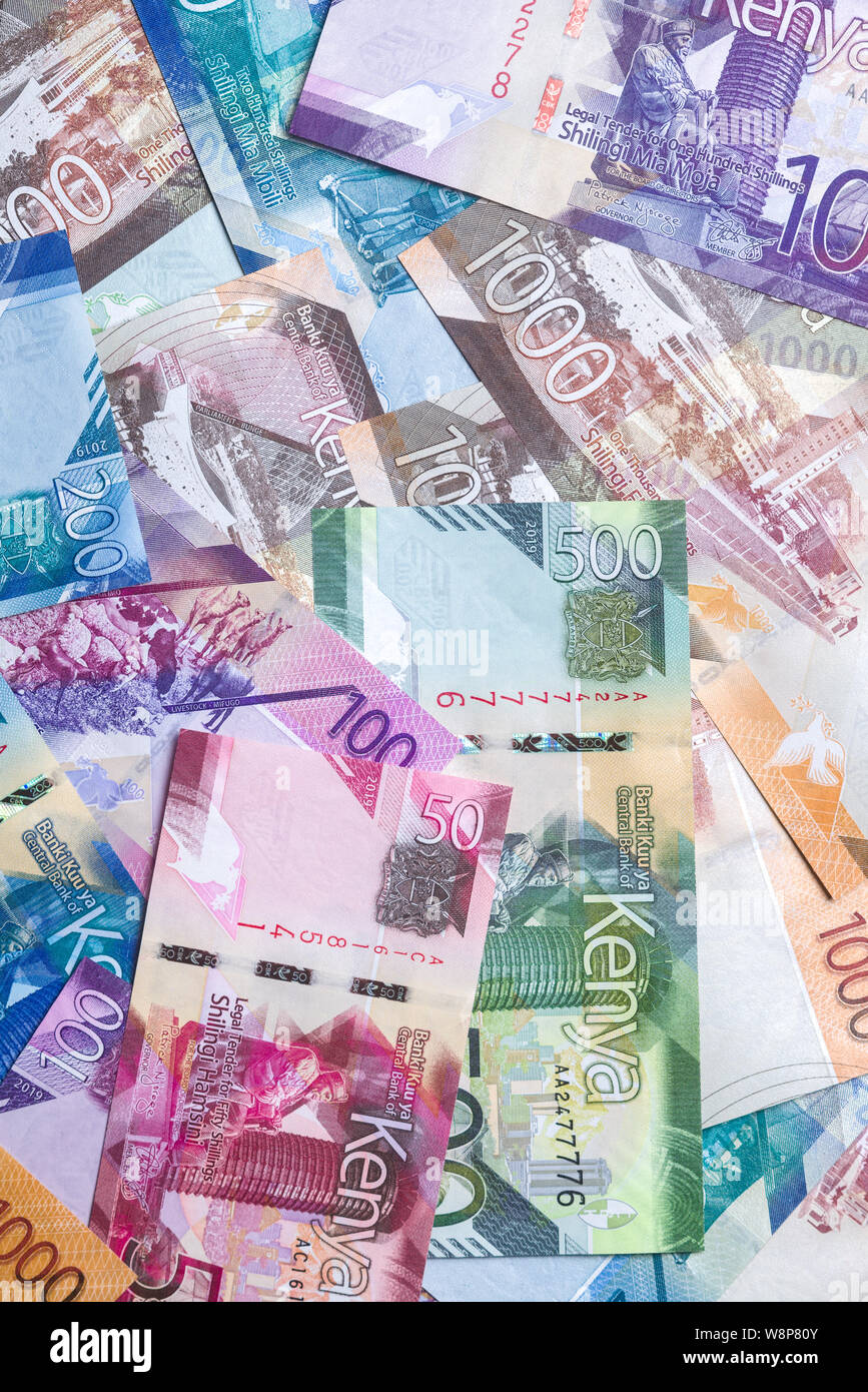 Nuovo 2019 scellino keniota di banconote in varie denominazioni Foto Stock