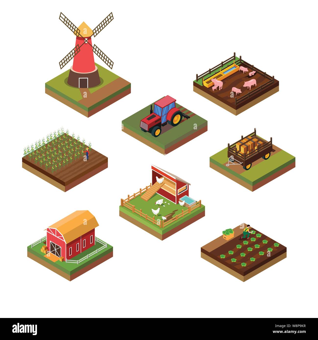 Illustrazione isometrica delle aziende agricole di oggetti Illustrazione Vettoriale