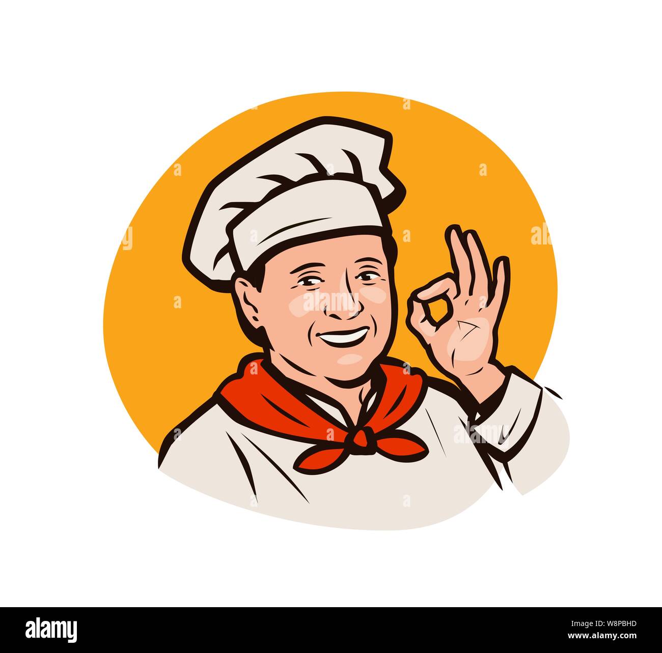 Funny chef. La cottura, il menu del ristorante logo o etichetta. Illustrazione Vettoriale Illustrazione Vettoriale