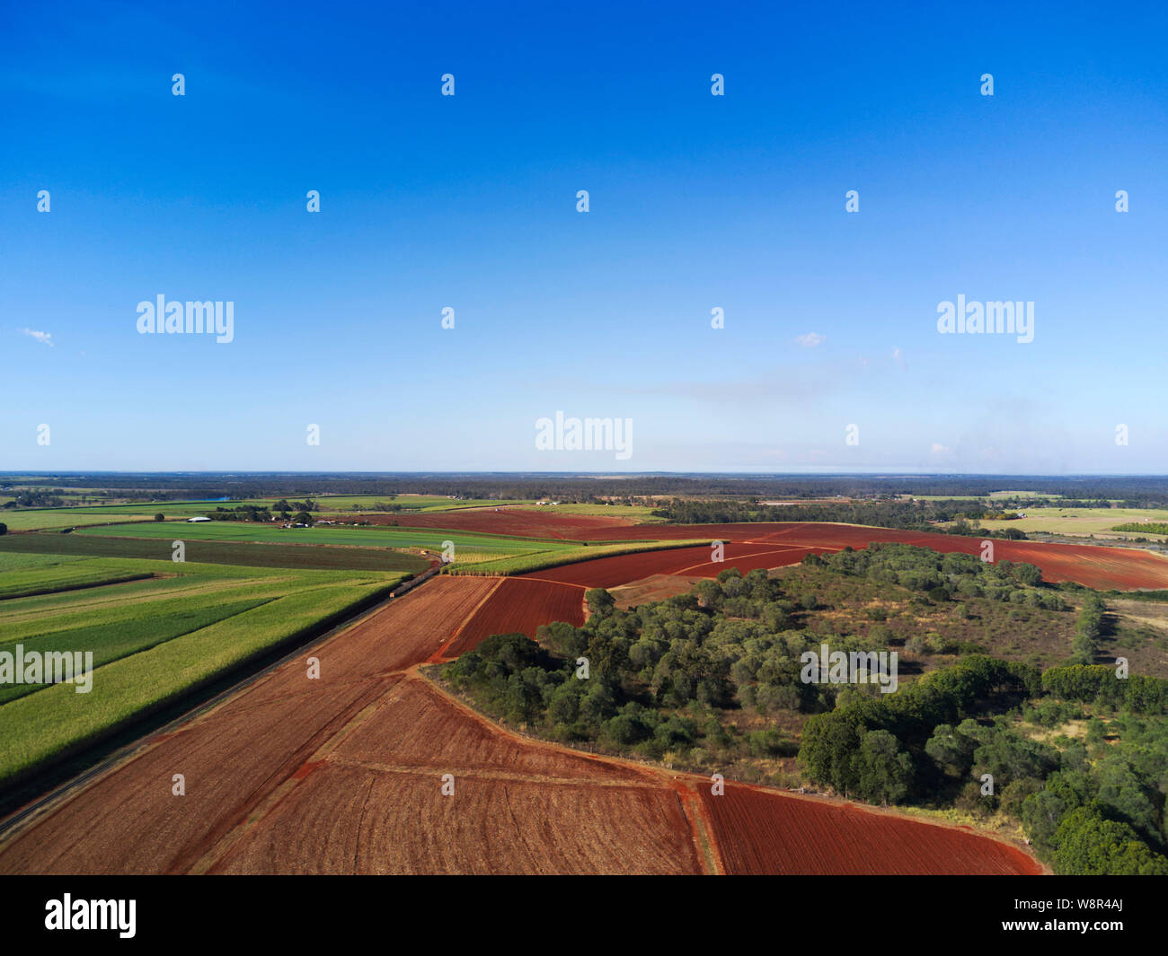 Antenna della red terreni di origine vulcanica di eliminato Farmland ora cresce la canna da zucchero nei pressi di Childers Queensland Australia Foto Stock