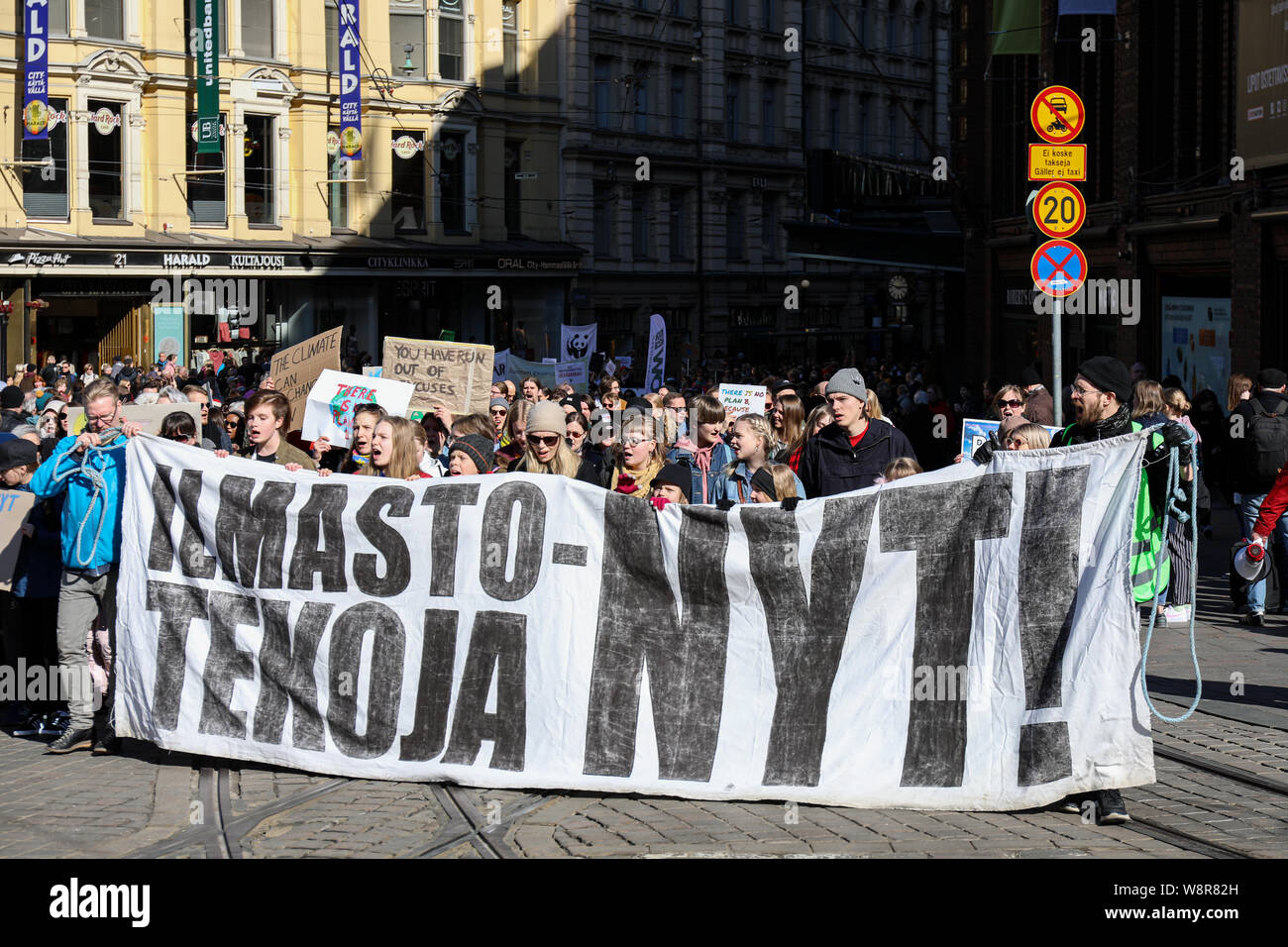 Il cambiamento climatico protesta a Helsinki in Finlandia Foto Stock