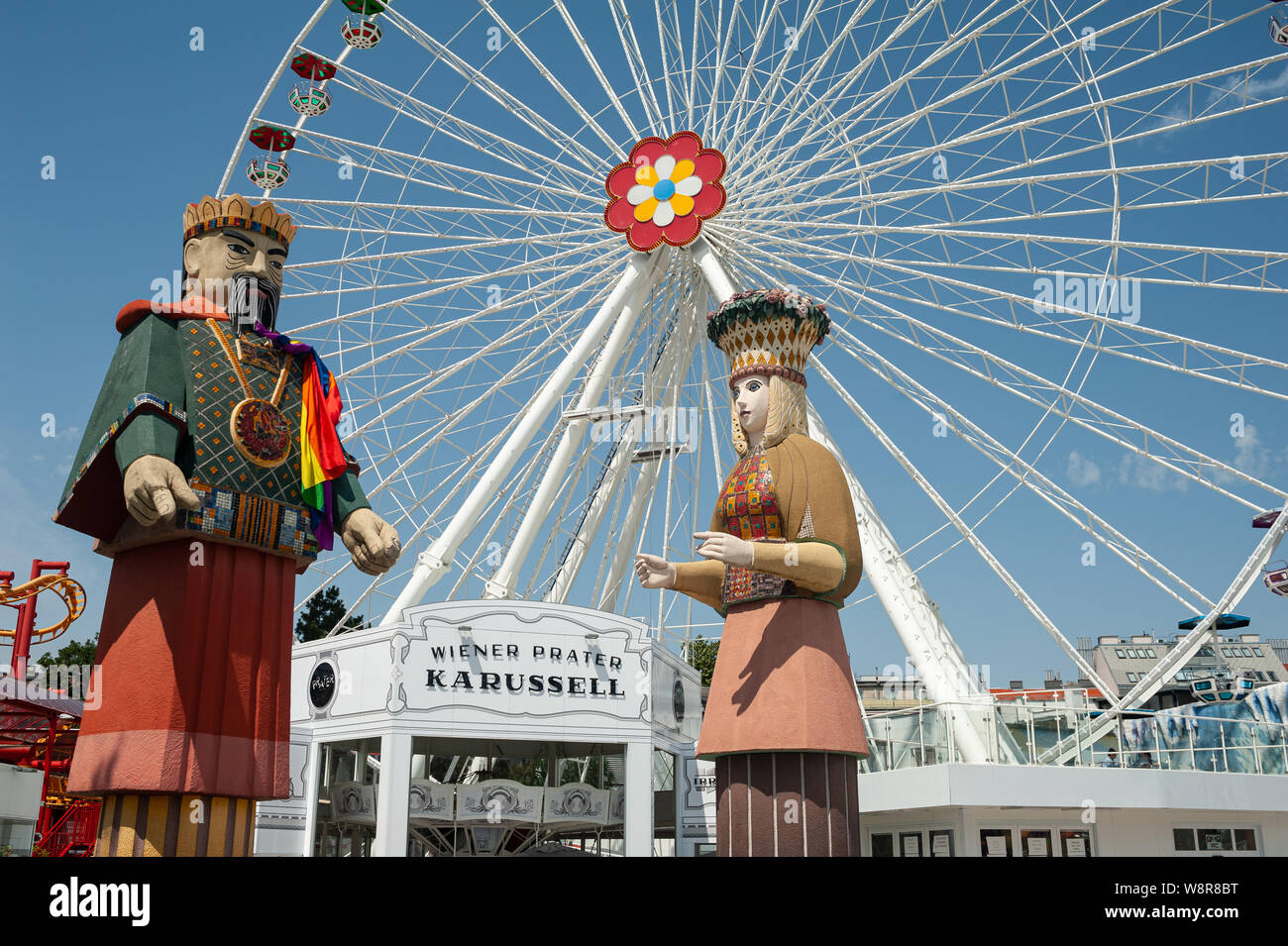 16.06.2019, Vienna, Austria, Europa - Vista di un Wiener Prater Ruota grande presso il Prater Viennese parco divertimenti. Foto Stock