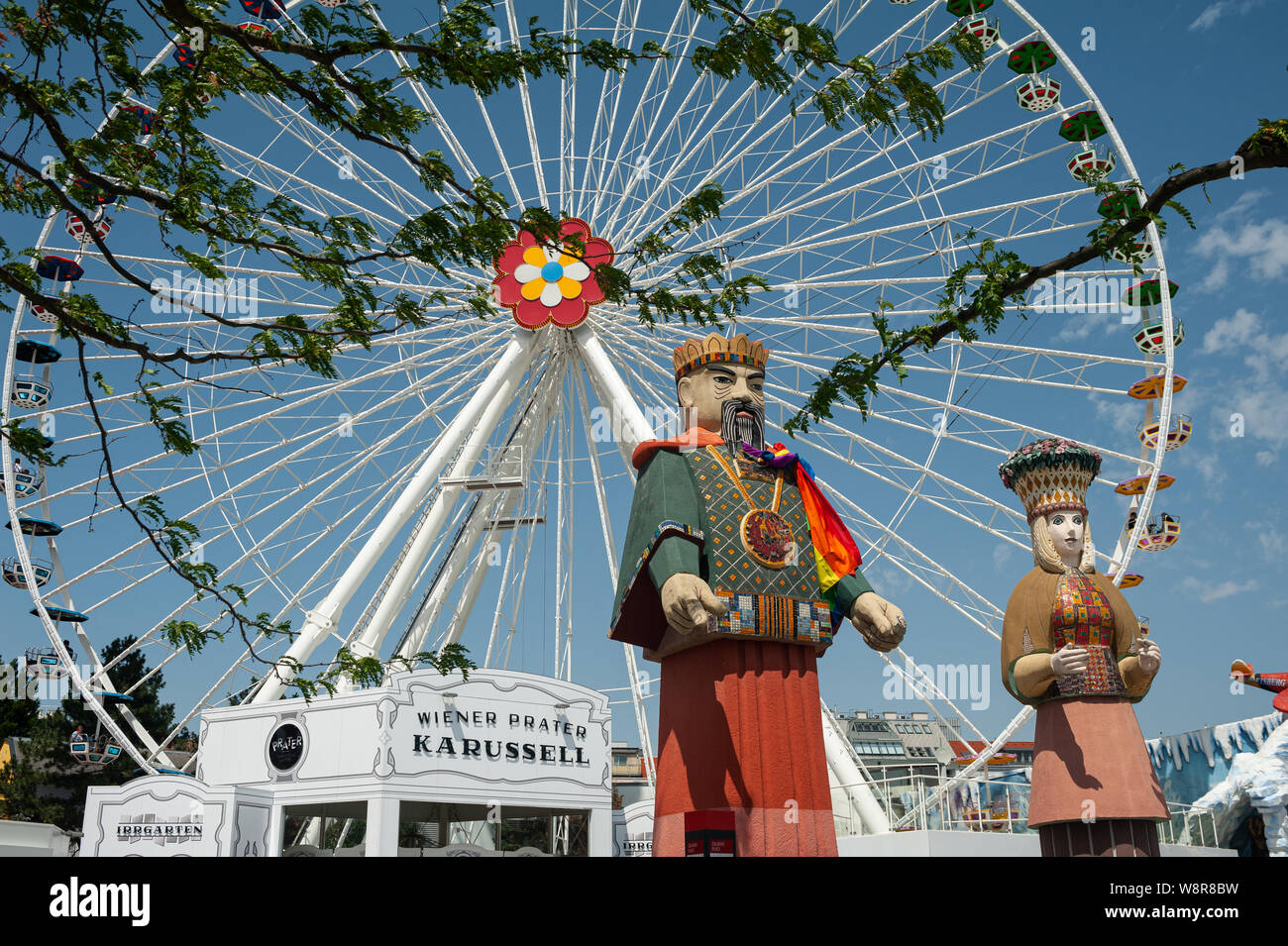 16.06.2019, Vienna, Austria, Europa - Vista di un Wiener Prater Ruota grande presso il Prater Viennese parco divertimenti. Foto Stock