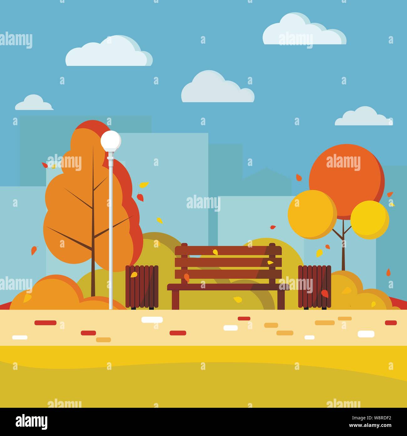 Giorni di autunno natura urbana vettore di fondo piatta illustrazione in stile cartoon. Illustrazione Vettoriale