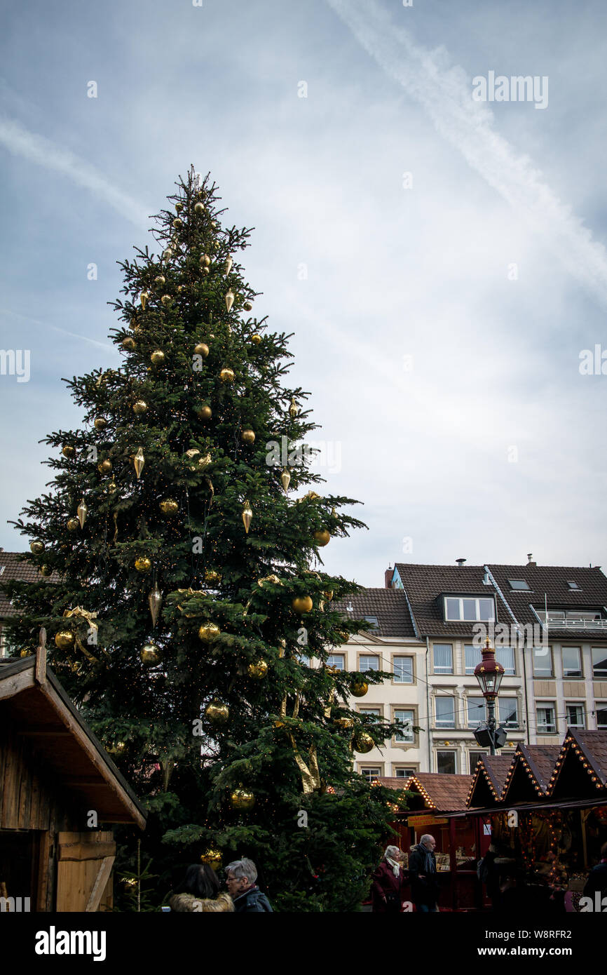 Albero di natale a Dusseldorf Germania sulla piazza principale Foto Stock