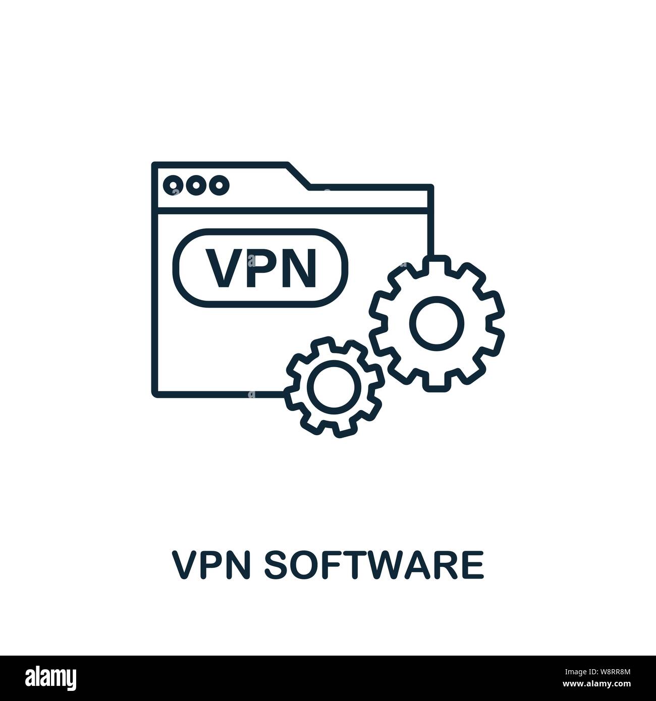 Stile del contorno dell'icona del software VPN. Glifo semplice dalla collezione di icone. Icona del software Line VPN per il web design e il software Illustrazione Vettoriale