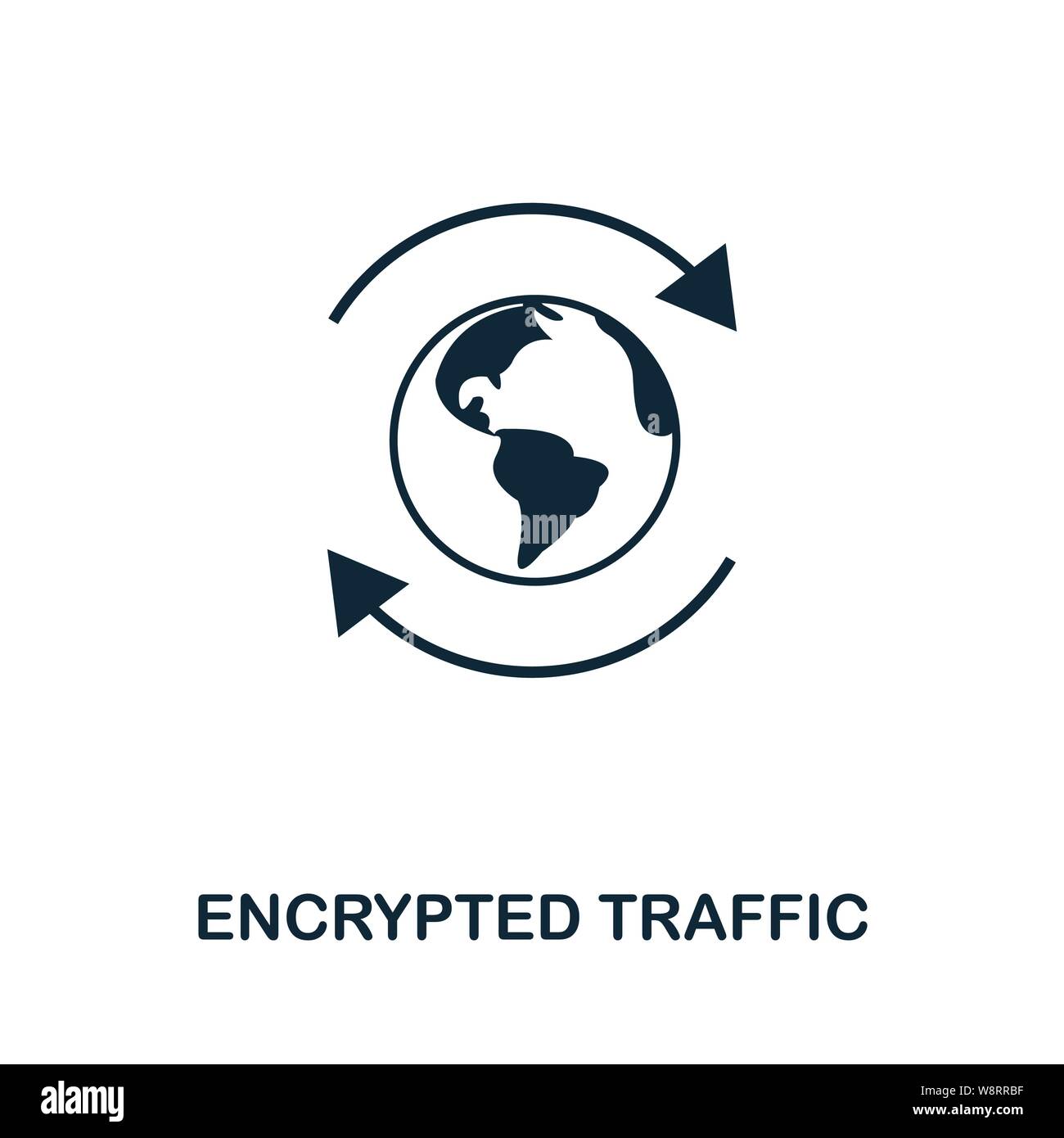 Stile del contorno dell'icona traffico crittografato. Glifo semplice dalla collezione di icone. Icona traffico cifrato per web design e software Illustrazione Vettoriale