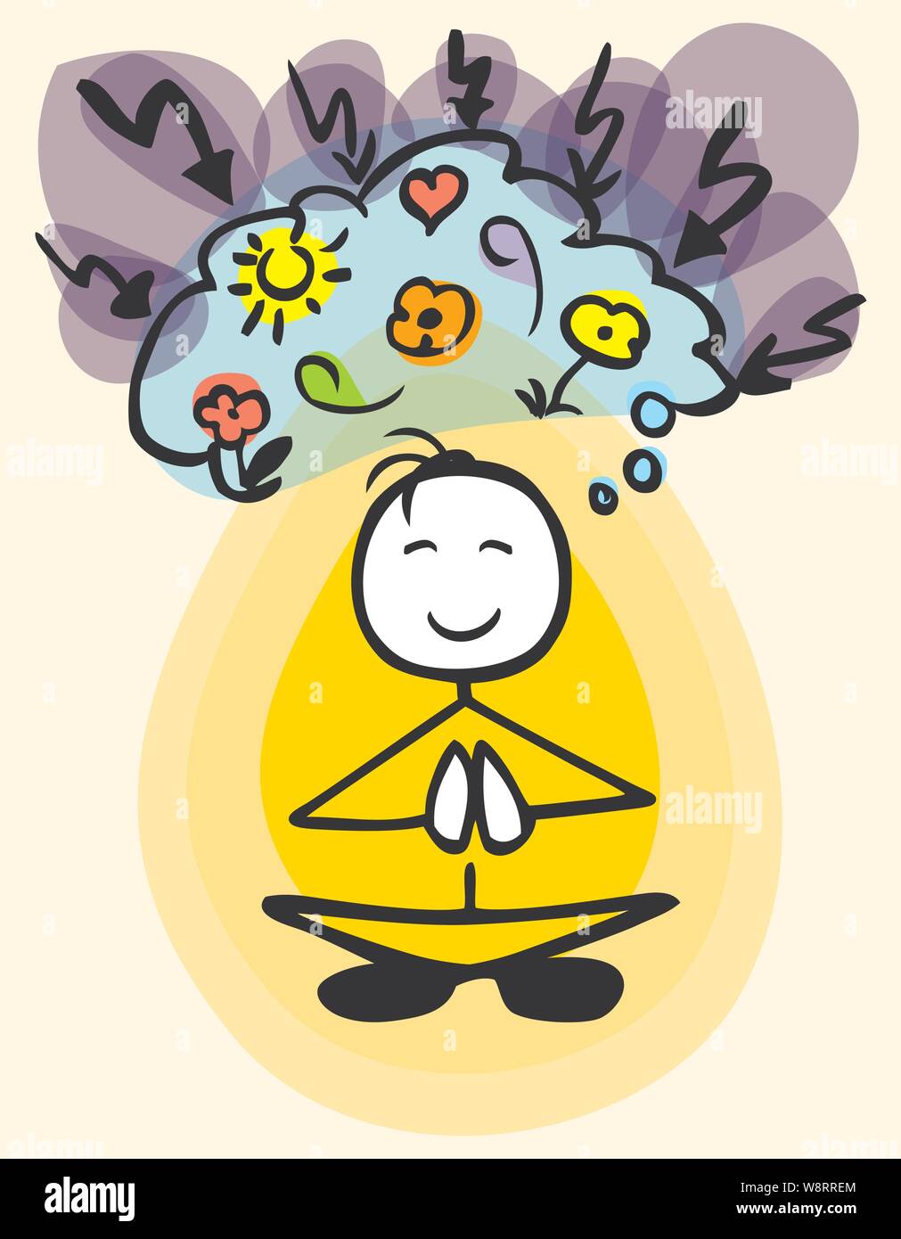 Meditando stickman ususal testa e un aura pensare positivo colorato da jziprian Illustrazione Vettoriale