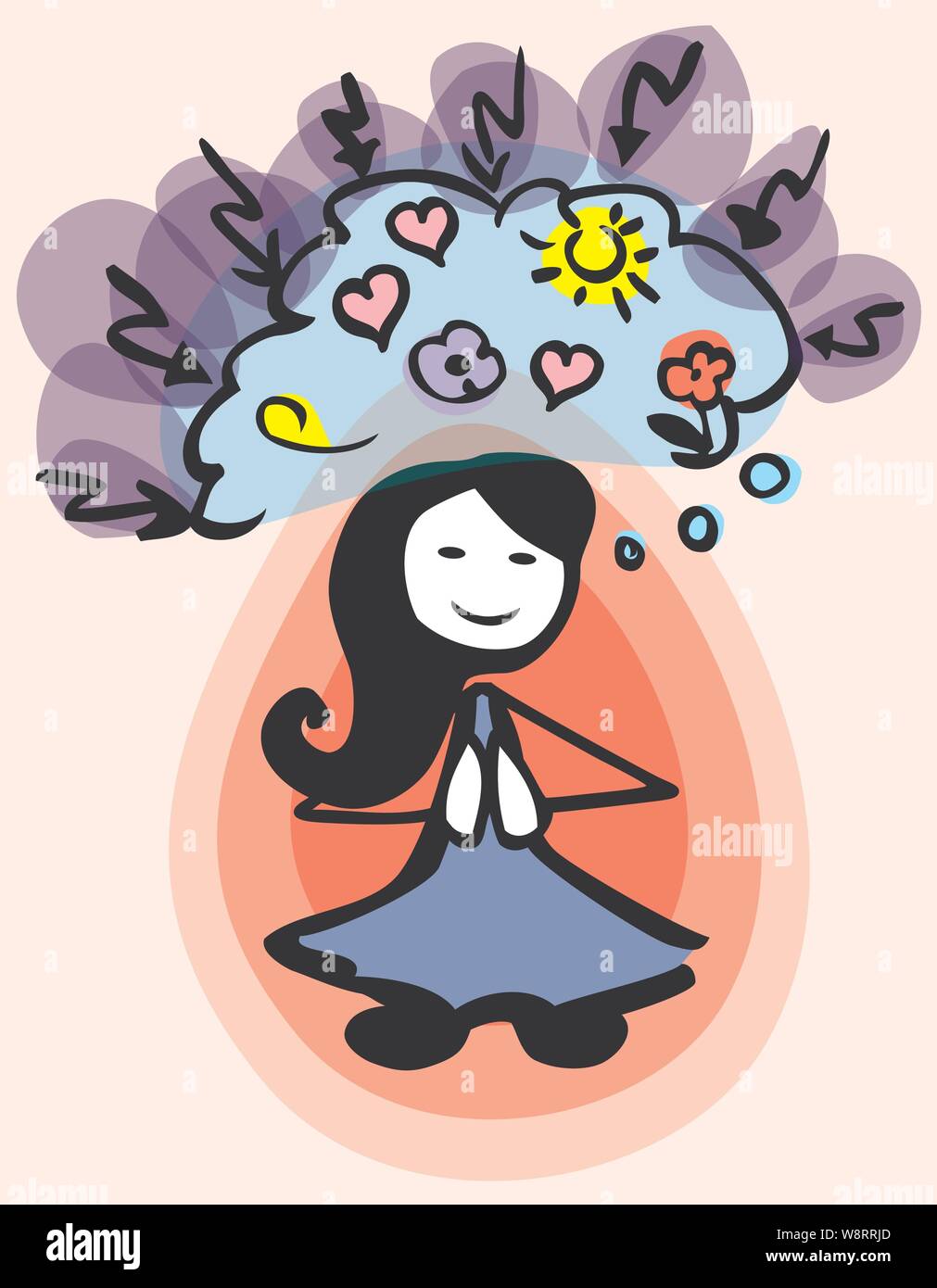 Femmina asiatica stick persona meditando con un aura pensare positivo colorato da jziprian Illustrazione Vettoriale