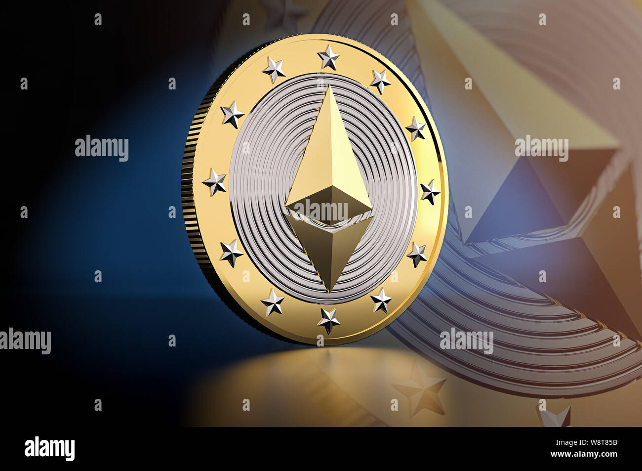 Golden Ethereum Coin - Virtual Crypto moneta - 3D Rendering Foto Stock