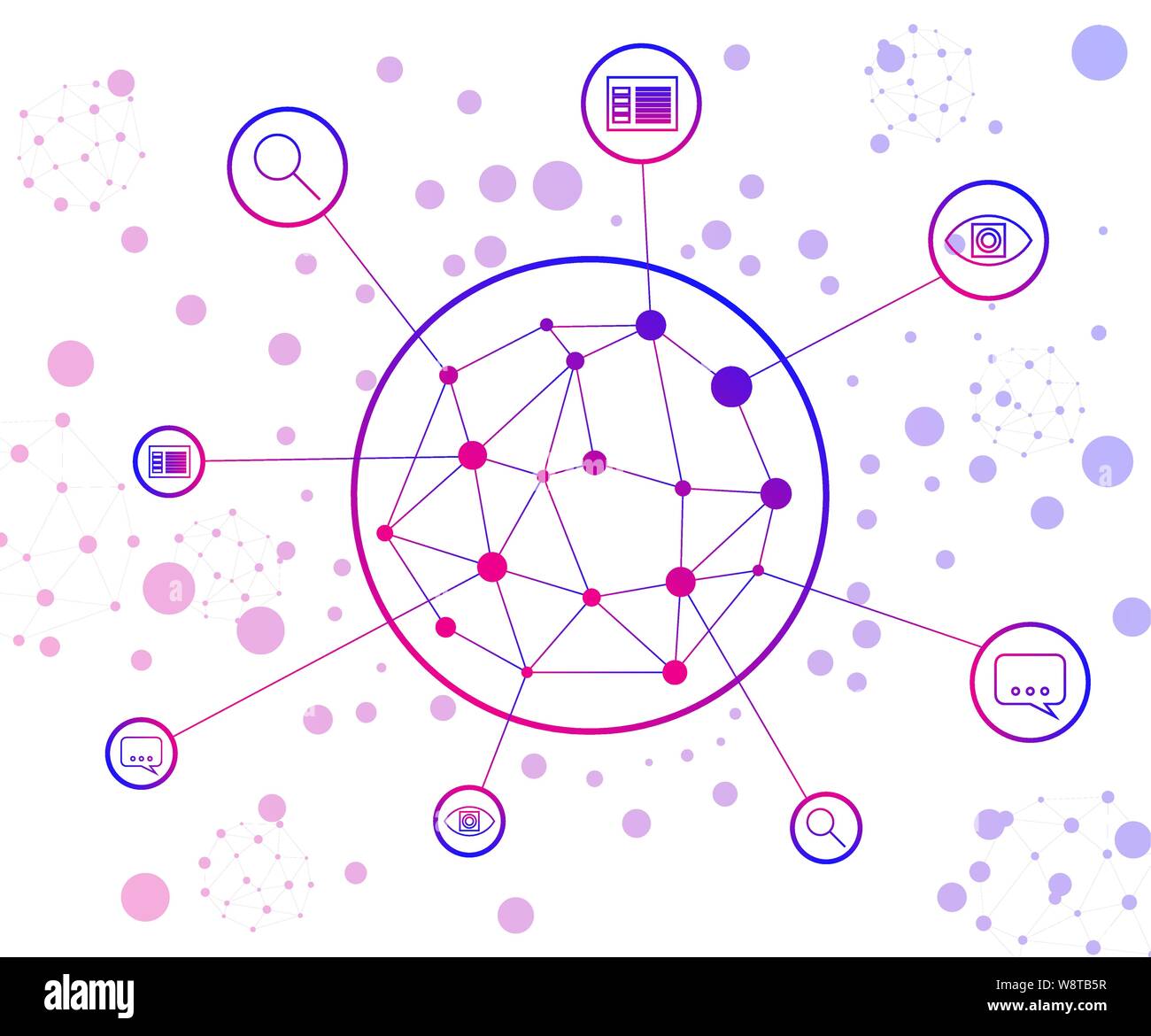 Intelligenza artificiale servizi: immagine e riconoscimento vocale, l'analisi del testo, motore di ricerca Illustrazione Vettoriale