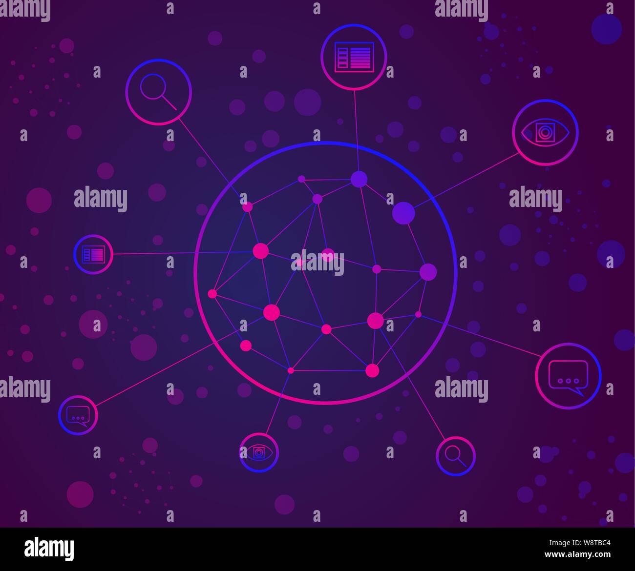 Intelligenza artificiale servizi: immagine e riconoscimento vocale, l'analisi del testo, motore di ricerca Illustrazione Vettoriale
