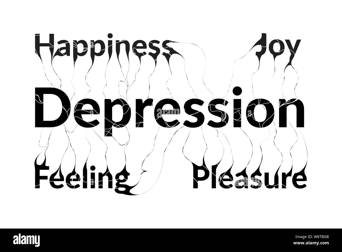 Depressione aspira la felicità, la gioia, la sensazione e piacere. Illustrazione Vettoriale su sfondo bianco Illustrazione Vettoriale