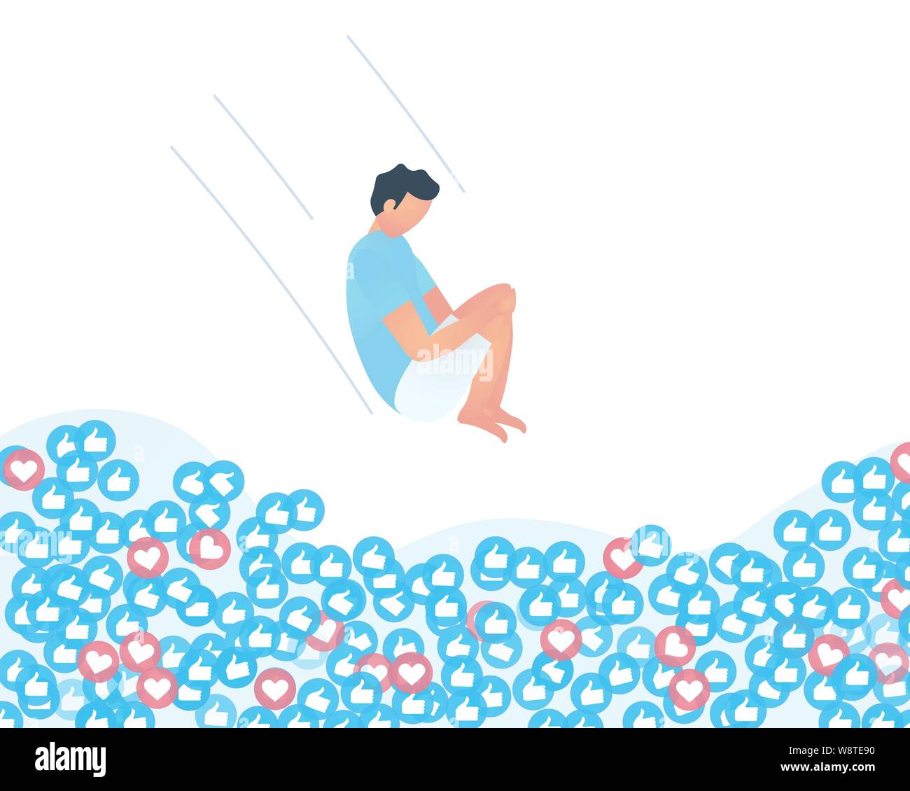 Illustrazione di blogger saltando nel tirare piena di ama. I social media o social network design concept. Illustrazione Vettoriale Illustrazione Vettoriale