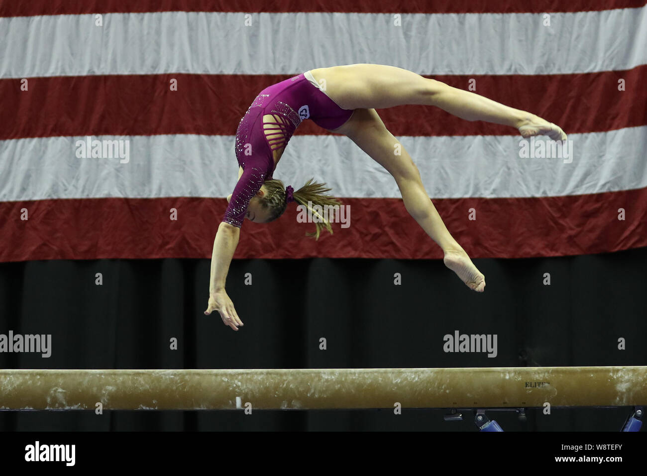 9 agosto 2019: ginnasta Olivia ciccioli durante il giorno una delle junior donna della concorrenza al 2019 noi campionati di ginnastica, svoltasi a Kansas City, MO. Melissa J. Perenson/CSM Foto Stock