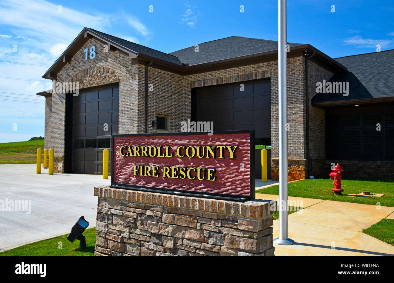 Carrollton, GA / STATI UNITI D'America - 4 Agosto 2019: un nuovo fuoco e di salvataggio numero di stazione 18 costruito in una porzione rurale di Carroll County Georgia che non è stato pu Foto Stock