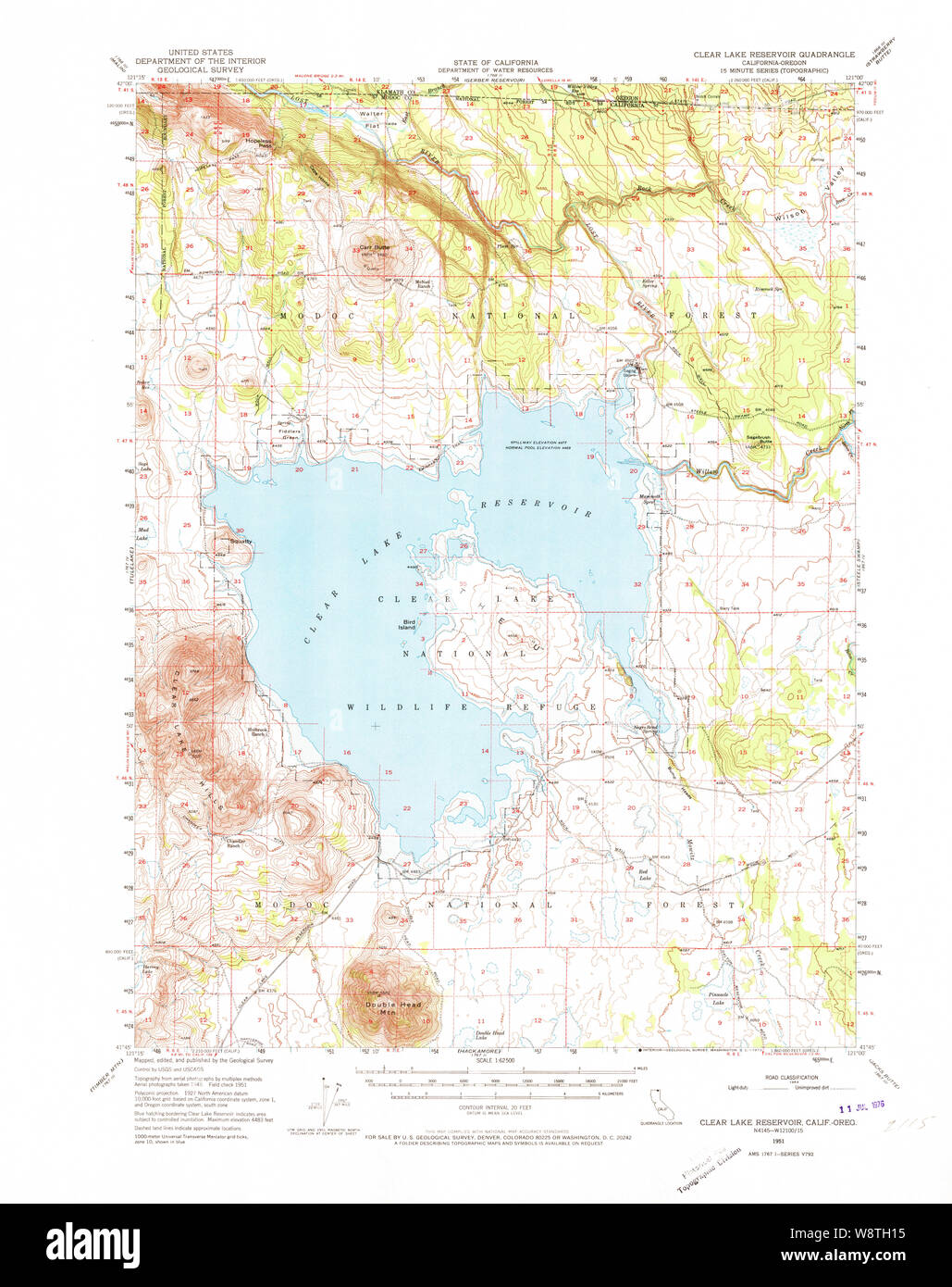 USGS TOPO Map California Clear Lake serbatoio 297111 1951 62500 Restauro Foto Stock