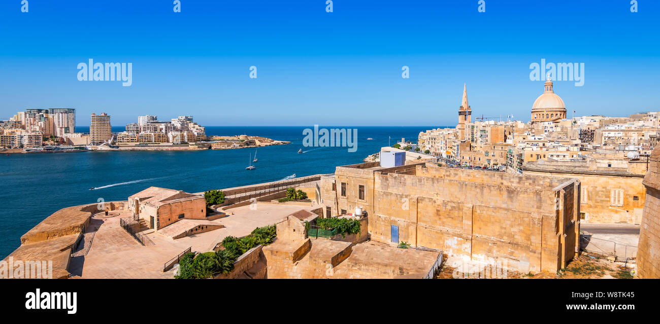 Vista panoramica di La Valletta, capitale di Malta. Foto Stock
