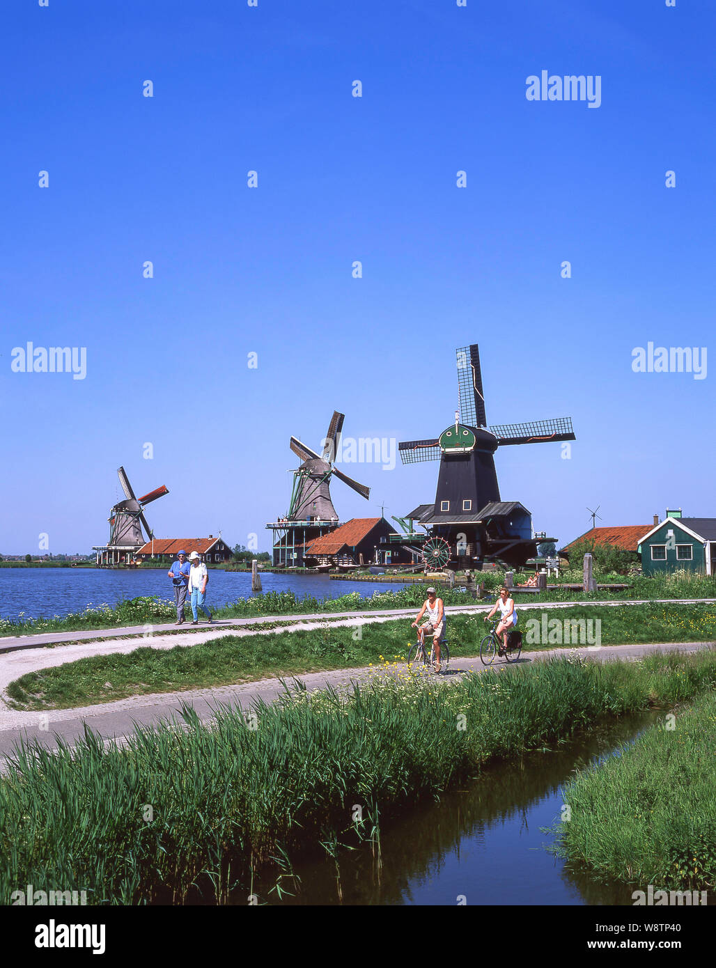Mulini a vento di Zaanse Schans, Zaandam, North Holland (Olanda settentrionale), il Regno dei Paesi Bassi Foto Stock