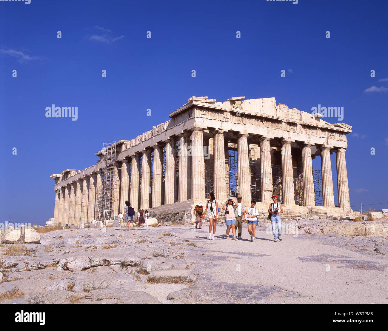 Il Partenone, dall'Acropoli di Atene Atene (Athina), il centro di Atene, Grecia Foto Stock