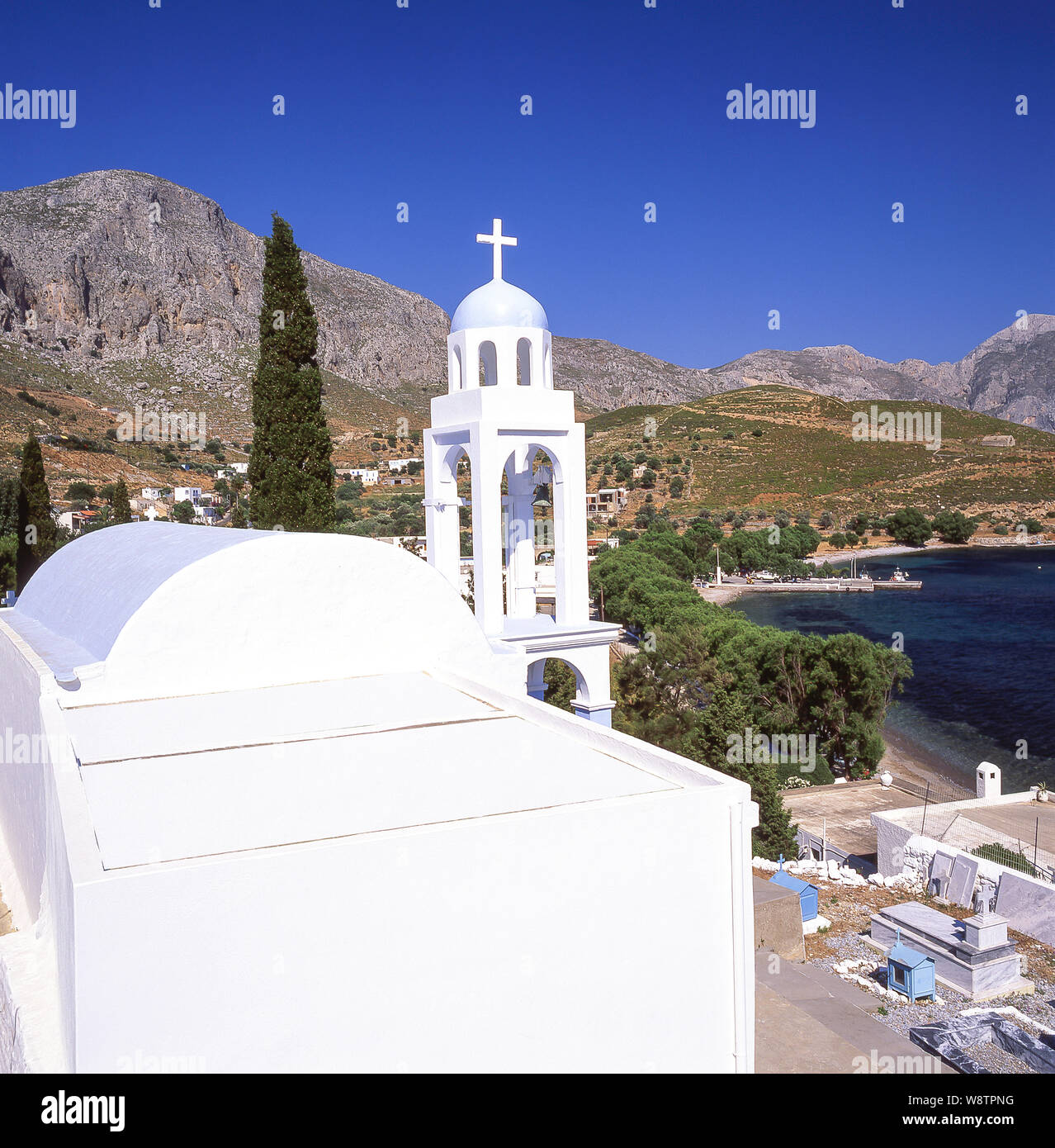 La vista del porto, Emporios, Kalymnos (KALIMNOS), del Dodecaneso, Egeo Meridionale Regione, Grecia Foto Stock