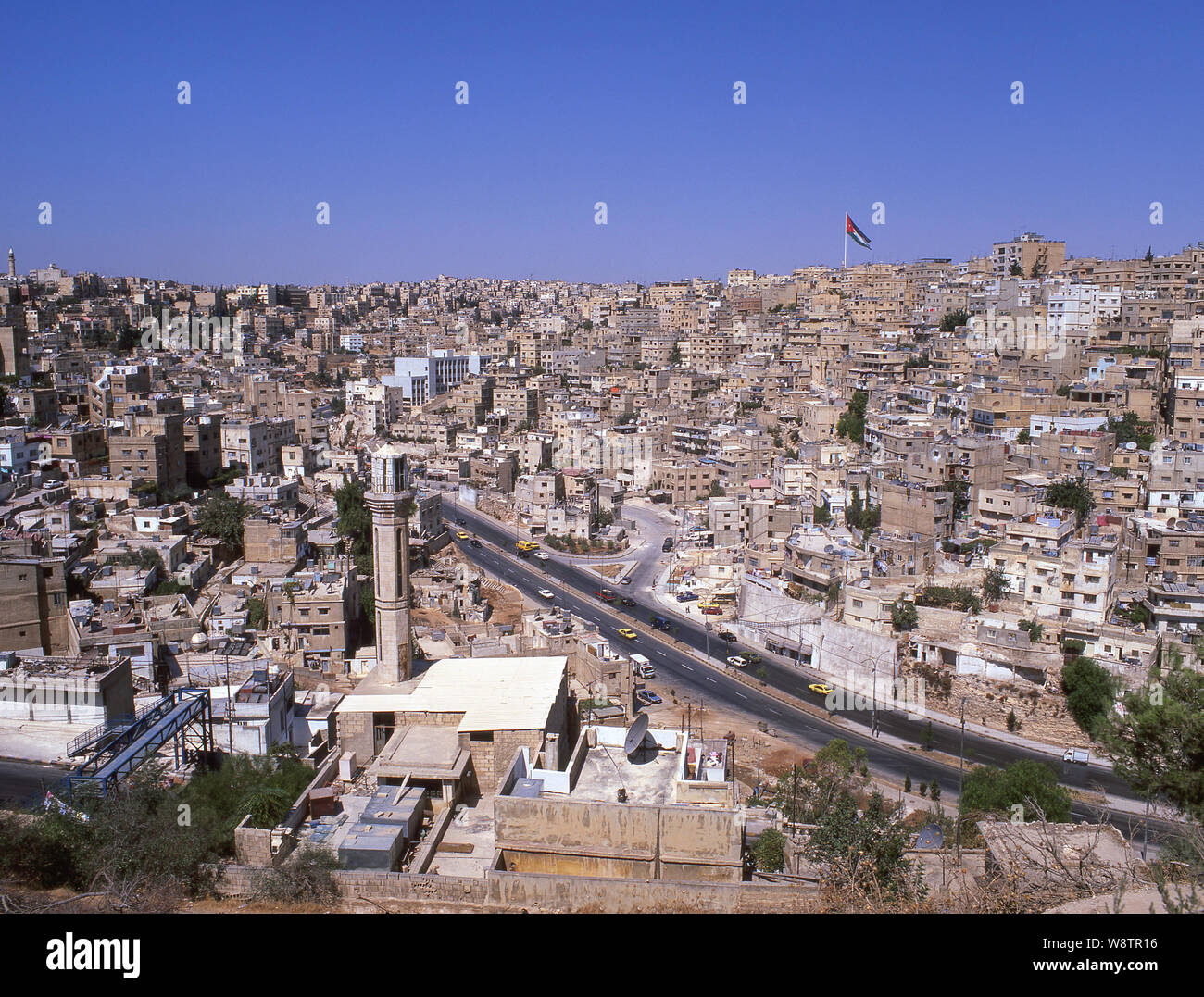 Città vista dal Teatro Romano, Amman, Regno di Giordania Foto Stock